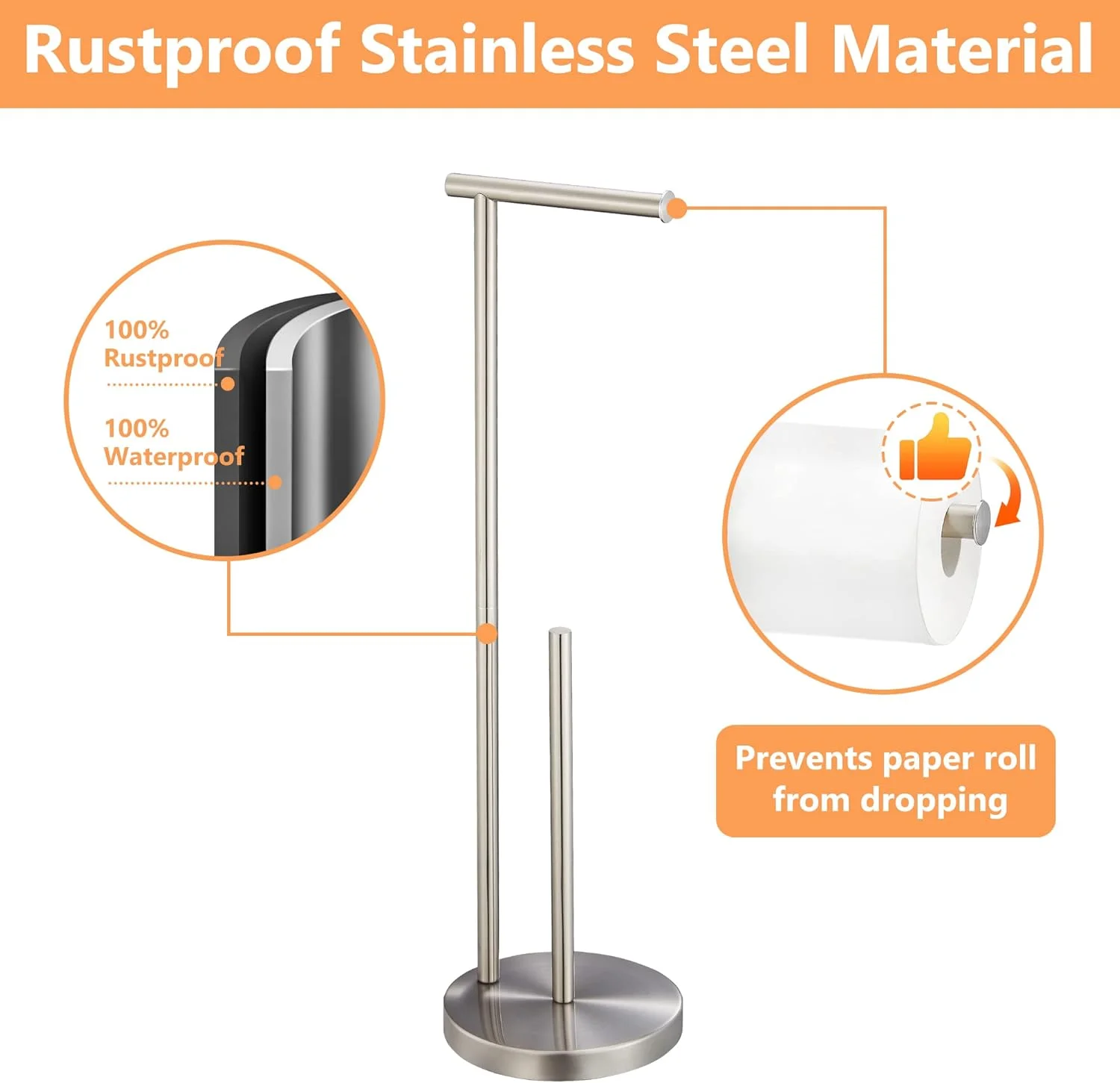 جا دستمال کاغذی ایستاده YOFOVI با محفظه ذخیره، نگهدارنده رول دستمال توالت، استیل ضد زنگ، نیکل برس خورده، DECULTTR