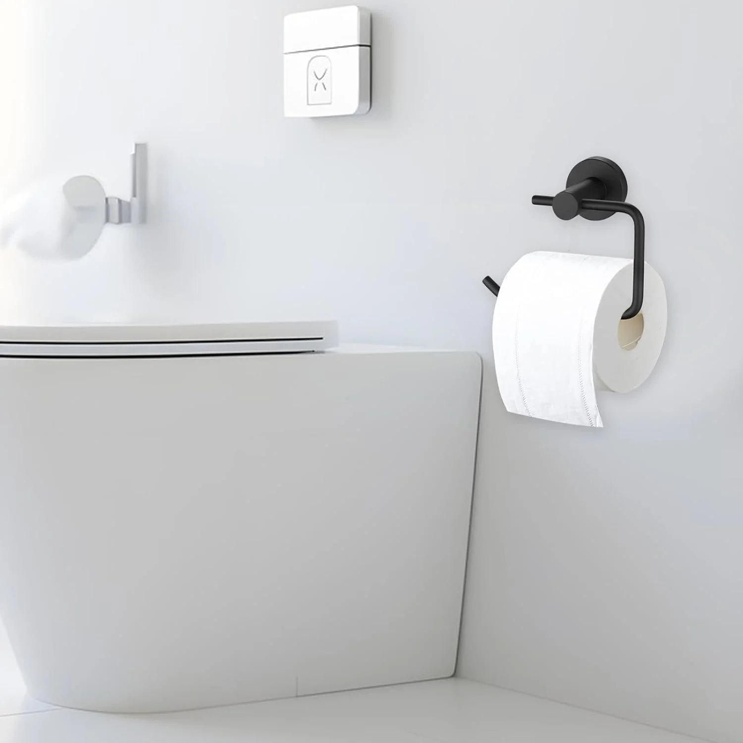 جای دستمال توالت مشکی YHNDECO، استیل ضد زنگ SUS304، ضد آب و ضد چرخش، مناسب برای نصب دیواری در حمام و آشپزخانه (بدون چسب خودکار)