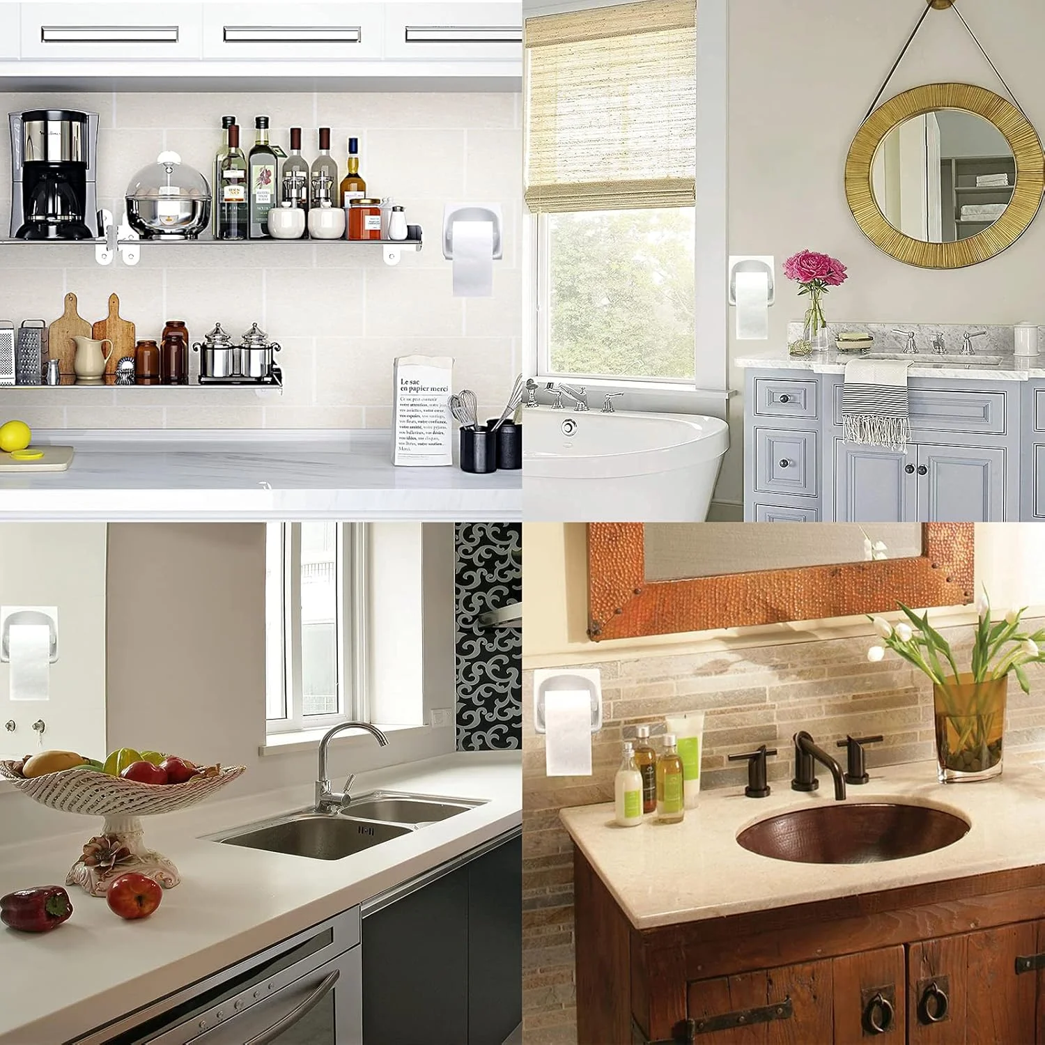 نگهدارنده کاغذ توالت پلاستیکی یوسن، 3 عددی، پخش کننده کاغذ توالت، جعبه دستمال کاغذی حمام با غلتک فنری (سفید)