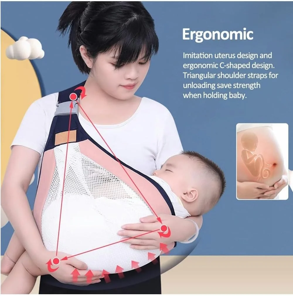 آغوشی نوزاد ارگونومیک - آغوشی یک طرفه قابل تنظیم با توری سه بعدی برای راحتی، ایده آل برای استخر و ساحل (صورتی)