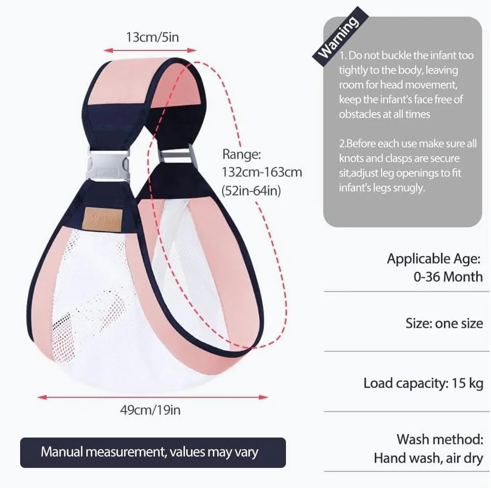 آغوشی نوزاد ارگونومیک - آغوشی یک طرفه قابل تنظیم با توری سه بعدی برای راحتی، ایده آل برای استخر و ساحل (صورتی)