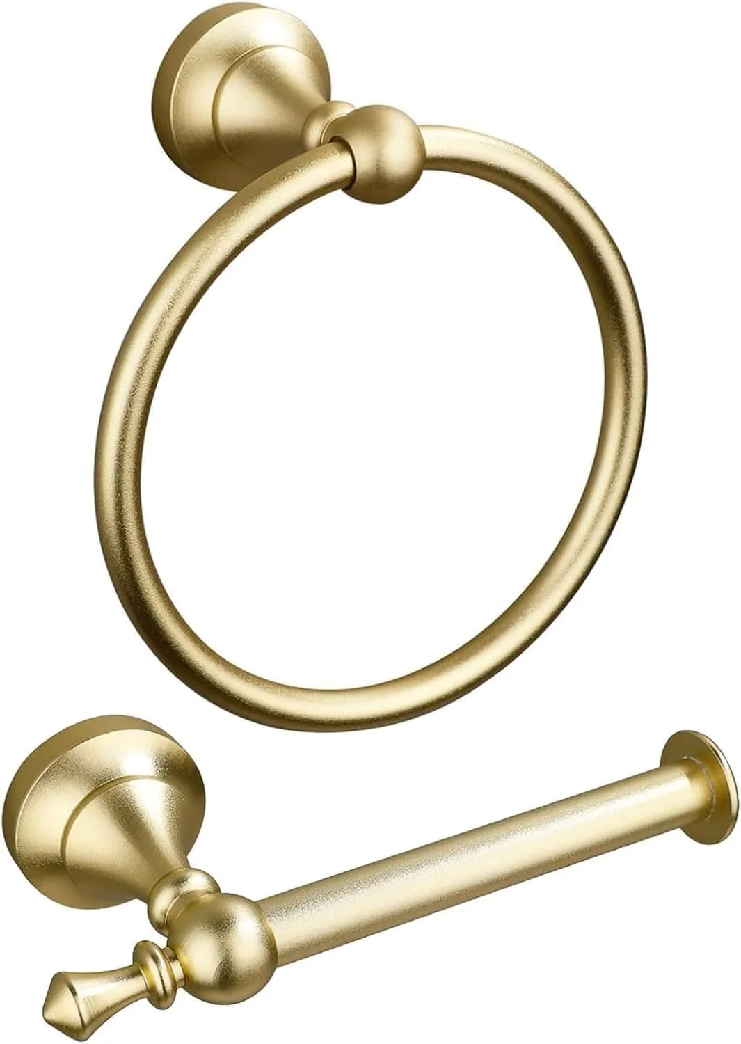 ست لوازم جانبی حمام طلایی YelaJoy شامل جا دستمال توالت طلایی و حلقه حوله طلایی برس خورده، نصب دیواری، ست 2 عددی لوازم حمام مدرن