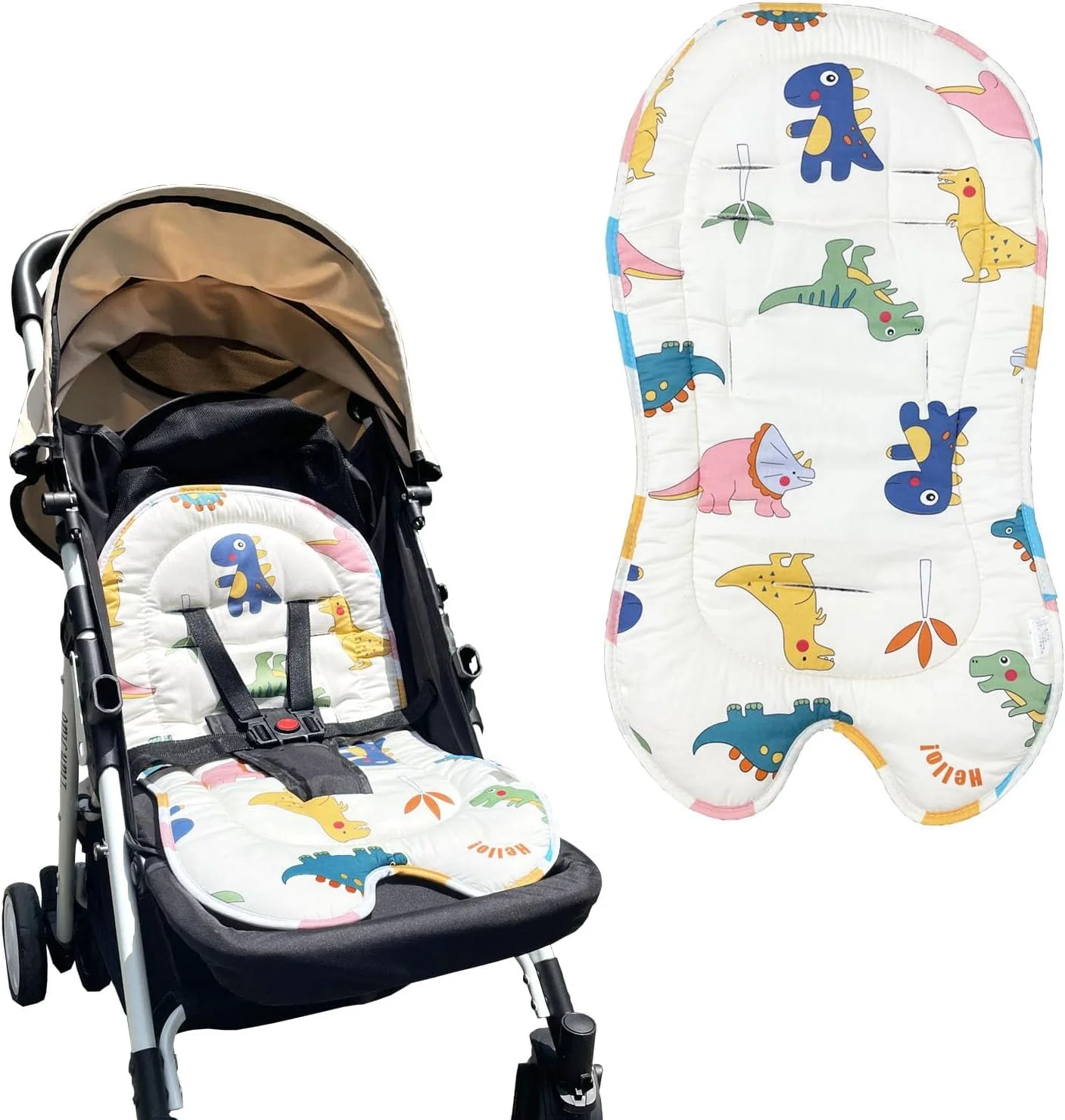 بالشتک محافظ سر و بدن نوزاد KASTWAVE، کوسن جهانی کالسکه کودک، آستر صندلی کالسکه فوق العاده نرم، کوسن راحت طرح دایناسور برای صندلی ماشین، صندلی غذاخوری، تاب