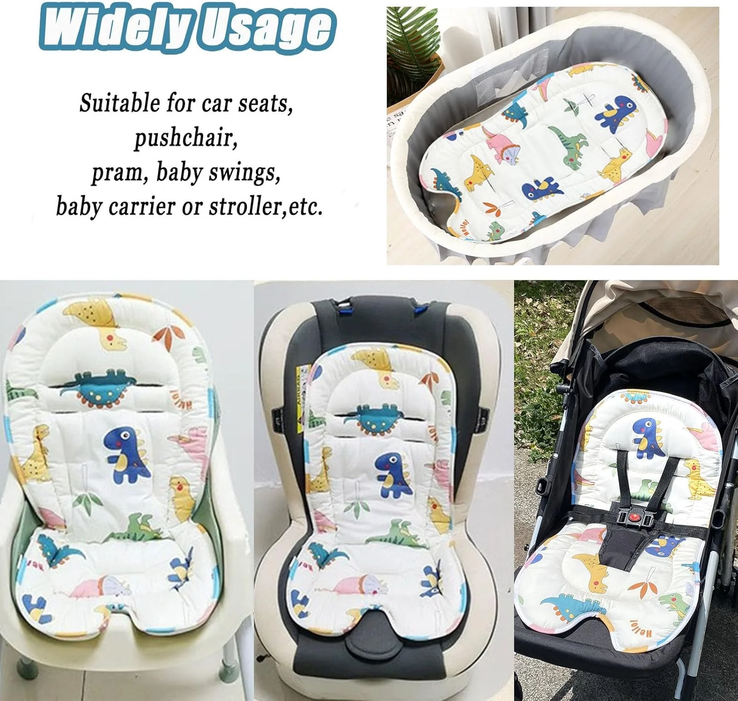بالشتک محافظ سر و بدن نوزاد KASTWAVE، کوسن جهانی کالسکه کودک، آستر صندلی کالسکه فوق العاده نرم، کوسن راحت طرح دایناسور برای صندلی ماشین، صندلی غذاخوری، تاب