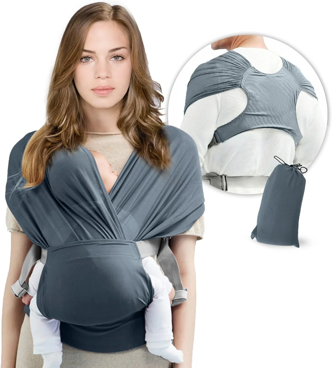 آغوشی نوزاد KASTWAVE قابل تنظیم، مناسب نوزادان تا کودکان نوپا، آغوشی کشسان تا وزن 15 کیلوگرم، ایده آل برای راحتی و پشتیبانی (خاکستری جدید)