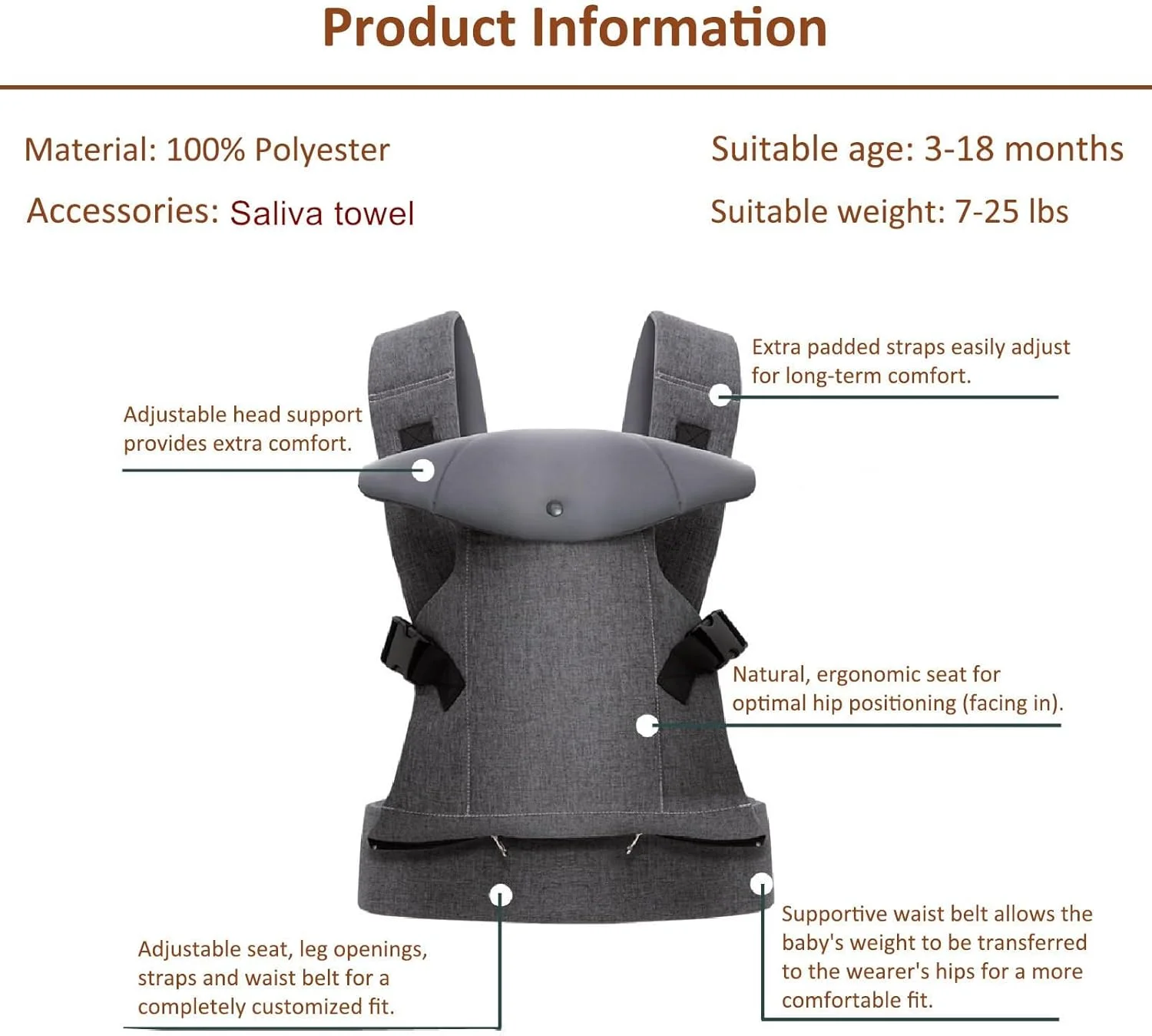 آغوشی نوزاد KASTWAVE - کوله پشتی ارگونومیک 4 در 1، آغوشی کودک جلو و پشت، کوله پشتی آغوشی نوزاد جلو و پشت با قابلیت تنظیم آسان برای نوزاد تا نوپا (3 تا 11 کیلوگرم)