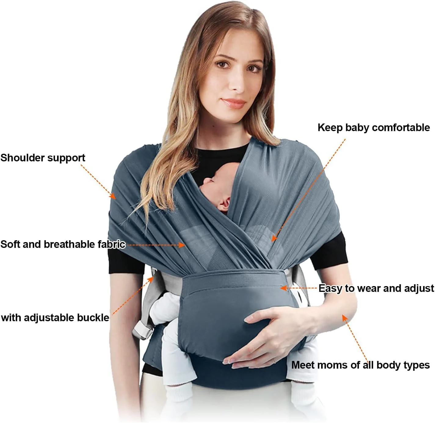 آغوشی نوزاد KASTWAVE قابل تنظیم، مناسب نوزادان تا کودکان نوپا، آغوشی کشسان تا وزن 15 کیلوگرم، ایده آل برای راحتی و پشتیبانی (خاکستری جدید)