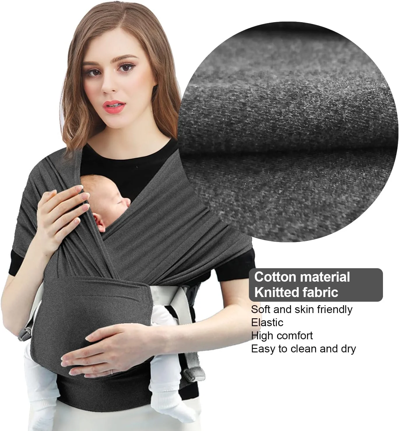 آغوشی نوزاد KASTWAVE قابل تنظیم برای نوزادان تا کودکان نوپا، آغوشی کشسان تا وزن 15 کیلوگرم، خاکستری تیره - ایده آل برای حمل راحت نوزاد