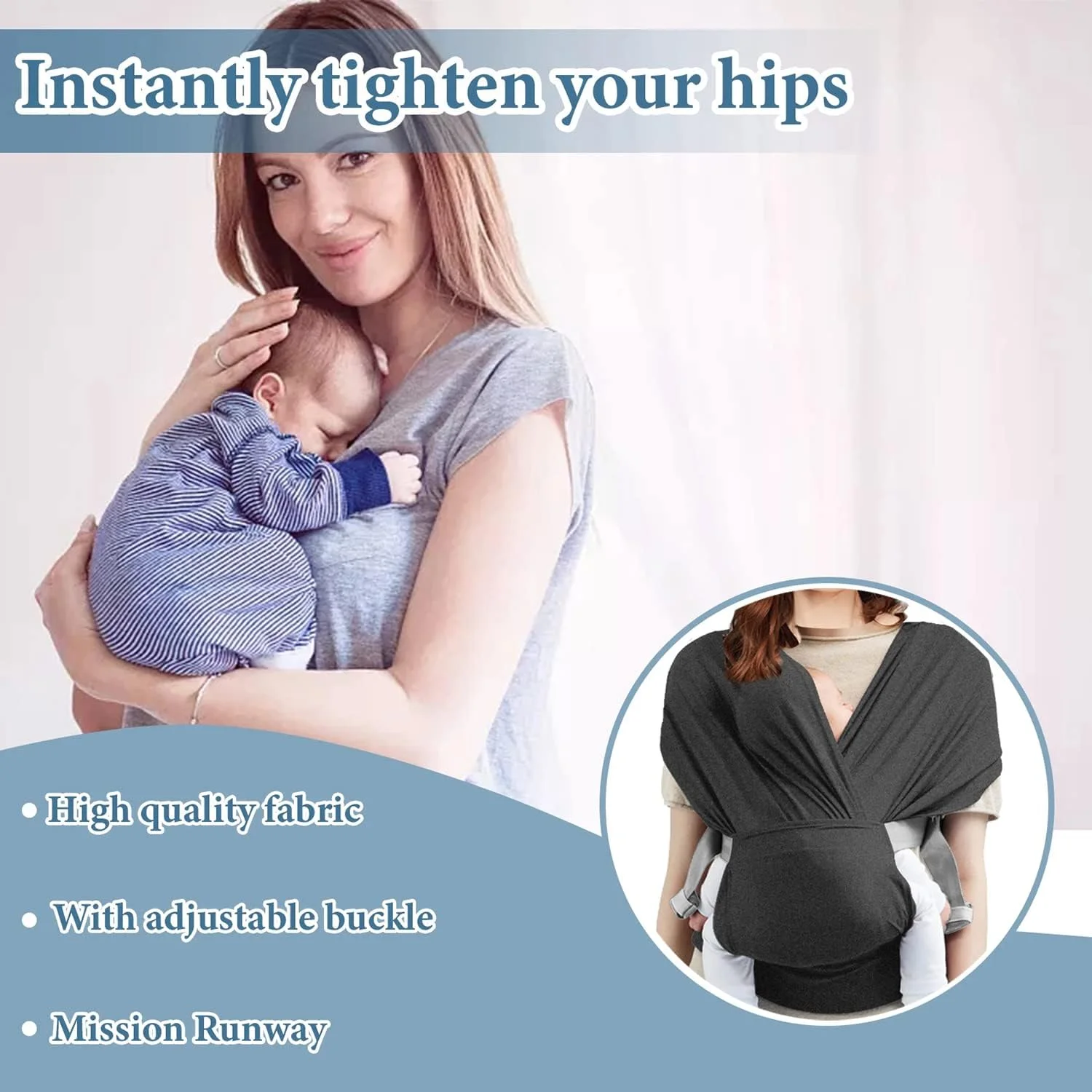 آغوشی نوزاد KASTWAVE قابل تنظیم برای نوزادان تا کودکان نوپا، آغوشی کشسان تا وزن 15 کیلوگرم، خاکستری تیره - ایده آل برای حمل راحت نوزاد