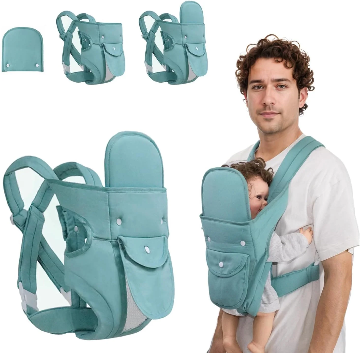 آغوشی کودک KASTWAVE، آغوشی 360 درجه با قابلیت قرارگیری در تمام حالات، آغوشی 4 در 1 تبدیل‌شونده، نگهدارنده قابل تنظیم، حمل کوله‌پشتی قابل تبدیل قابل حمل در جلو و پشت، برای نوزادان و کودکان نوپا 3 تا 20 کیلوگرم (سبز)