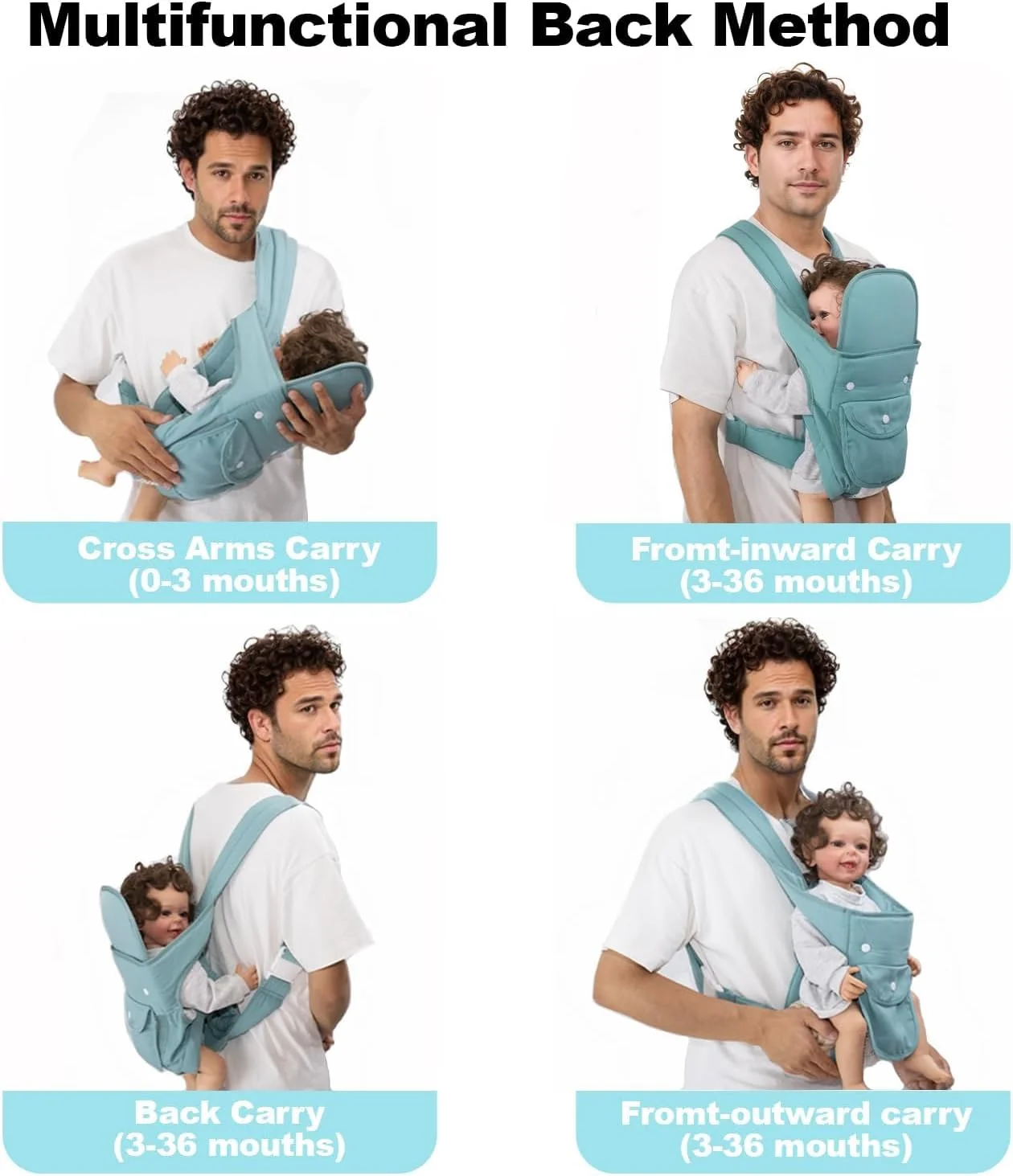 آغوشی کودک KASTWAVE، آغوشی 360 درجه با قابلیت قرارگیری در تمام حالات، آغوشی 4 در 1 تبدیل‌شونده، نگهدارنده قابل تنظیم، حمل کوله‌پشتی قابل تبدیل قابل حمل در جلو و پشت، برای نوزادان و کودکان نوپا 3 تا 20 کیلوگرم (سبز)