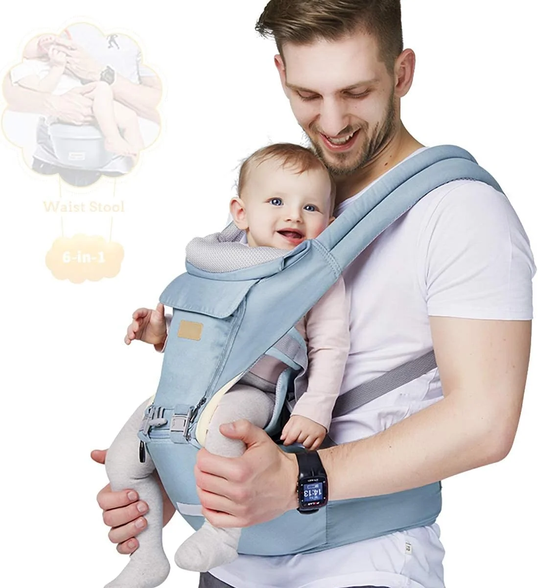 آغوشی نوزاد KASTWAVE، 6 در 1، از نوزاد تا نوپا (آبی، پنبه، شستشو با دست، унисекс، والدین و مراقبان)