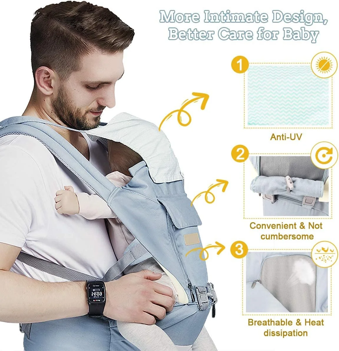 آغوشی نوزاد KASTWAVE، 6 در 1، از نوزاد تا نوپا (آبی، پنبه، شستشو با دست، унисекс، والدین و مراقبان)