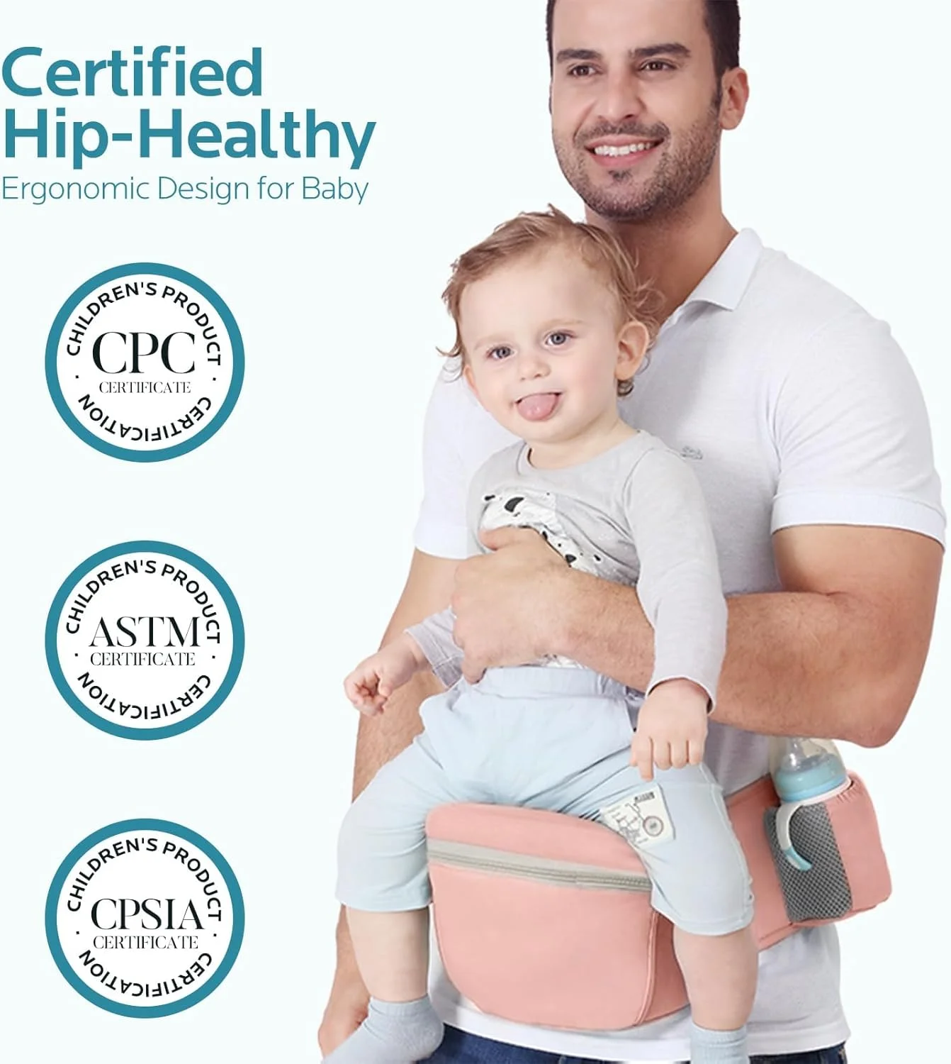 آغوشی نوزاد با نشیمنگاه برای پدر، آغوشی نوزاد از بدو تولد تا نوپا، طراحی ارگونومیک M، آغوشی کودک نوپا 6 در 1، پشتیبانی از سر، آغوشی نوزاد توری برای مادر (صورتی)