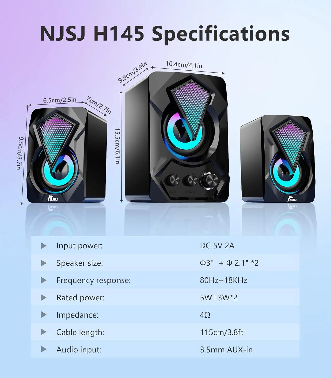 اسپیکر کامپیوتر NJSJ با ساب ووفر، سیستم اسپیکر چند رسانه ای استریو مینی 2.1 با نورپردازی RGB LED مخصوص بازی، اتصال سیمی 3.5 میلی متری صدا برای کامپیوتر، لپ تاپ، مانیتور، تبلت، 11 وات