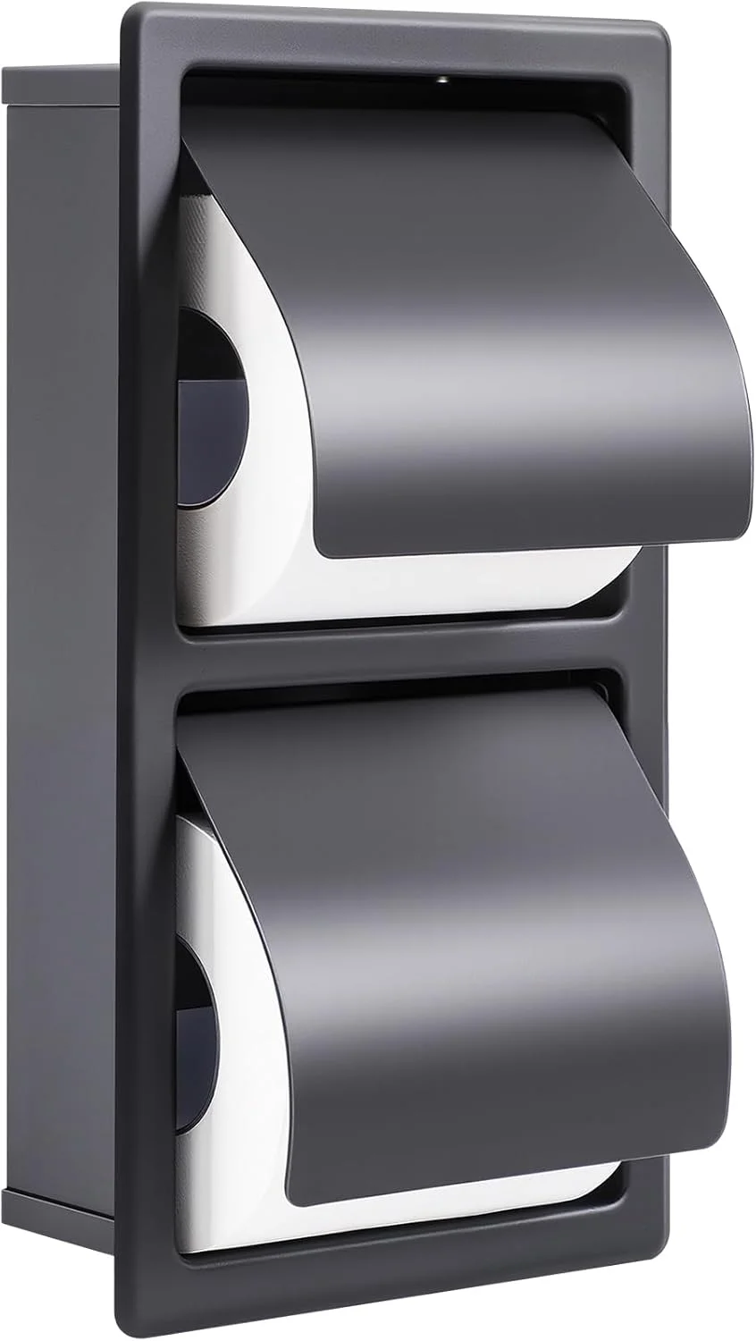 جای دستمال توالت دو رولی توکار Yalikop، استیل ضد زنگ 304، نگهدارنده عمودی دستمال کاغذی توالت برای بازسازی حمام، داخل دیوار، با روکش مشکی مات مدرن