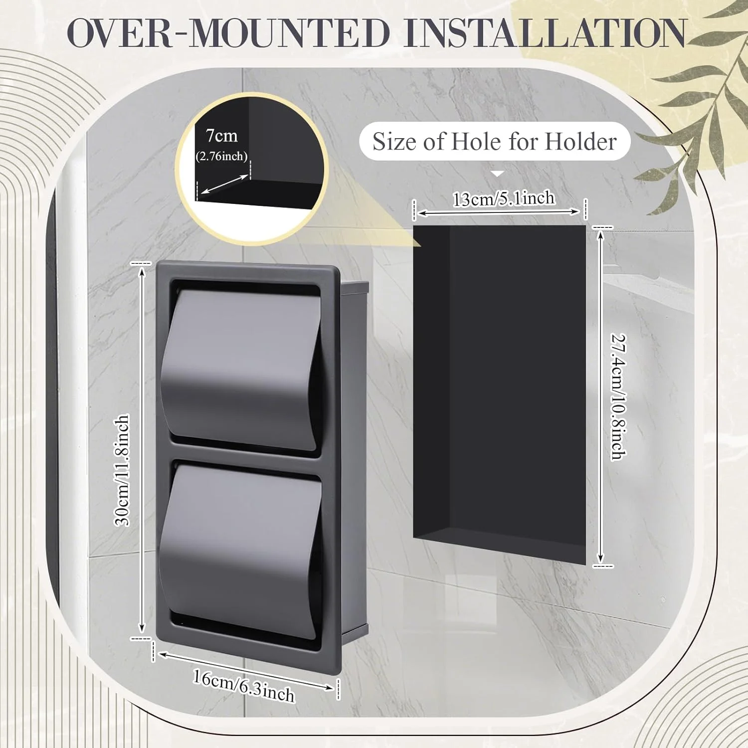 جای دستمال توالت دو رولی توکار Yalikop، استیل ضد زنگ 304، نگهدارنده عمودی دستمال کاغذی توالت برای بازسازی حمام، داخل دیوار، با روکش مشکی مات مدرن جای دستمال توالت دو رولی توکار Yalikop، استیل ضد زنگ 304، نگهدارنده عمودی دستمال کاغذی توالت برای بازسازی حمام، داخل دیوار، با روکش مشکی مات مدرن