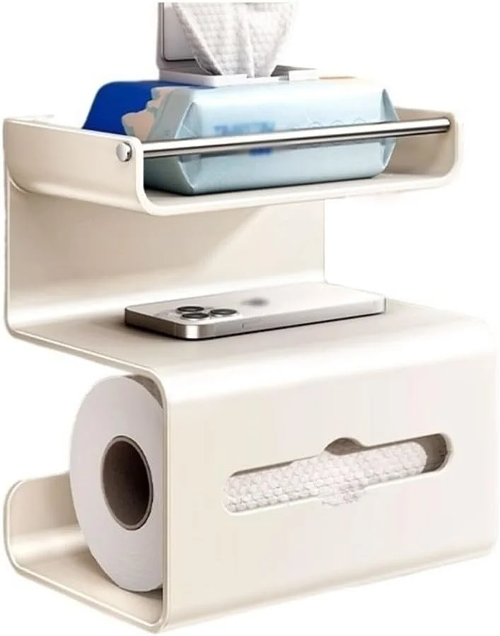 قفسه حمام Xumh2024-3، نگهدارنده دستمال توالت دیواری، قفسه 3 طبقه چند منظوره با محفظه نگهداری، جا دستمال کاغذی فولادی کربنی بدون نیاز به سوراخکاری، سازمان دهنده دوش