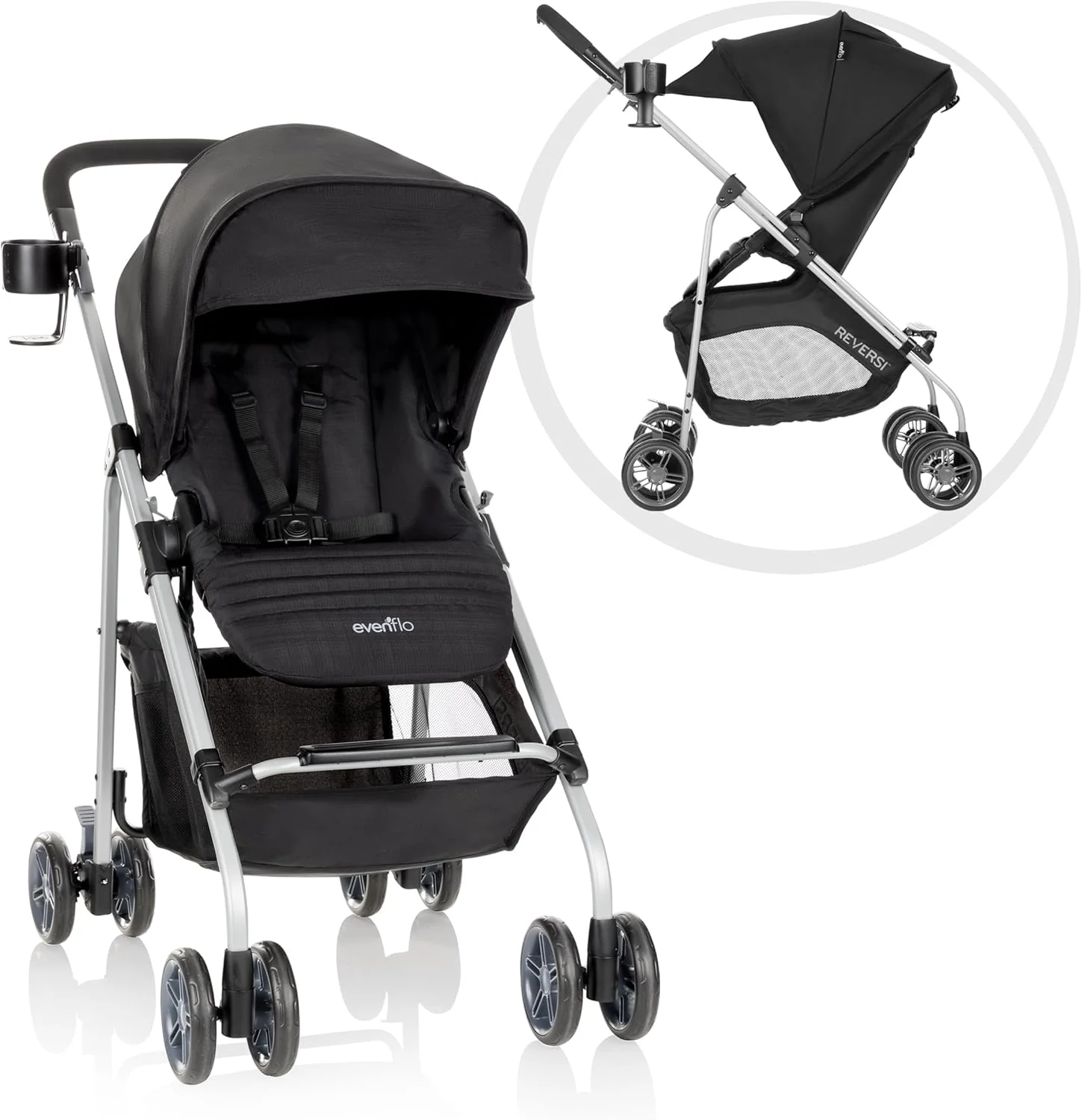 کالسکه سبک وزن Evenflo Reversi، صندلی مدولار برگشت پذیر، سبد ذخیره سازی بزرگ جلو و عقب، سیستم تعلیق عقب، طراحی تاشو ماشه ای، قابلیت نصب صندلی های ماشین SafeMax یا LiteMax کالسکه سبک وزن Evenflo Reversi، صندلی مدولار برگشت پذیر، سبد ذخیره سازی بزرگ جلو و عقب، سیستم تعلیق عقب، طراحی تاشو ماشه ای، قابلیت نصب صندلی های ماشین SafeMax یا LiteMax