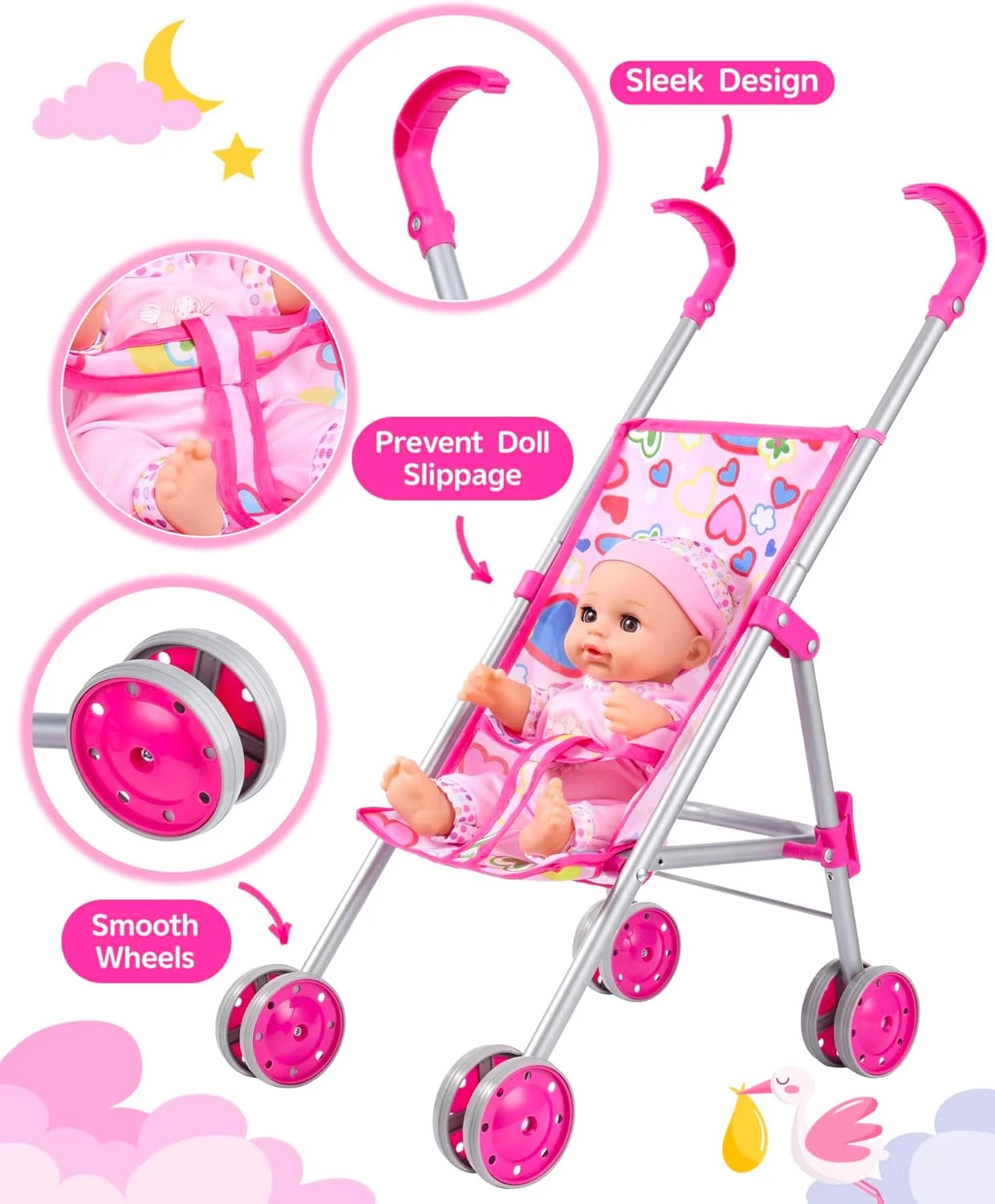 GAGAKU Baby Doll Stroller Playset with 12-inch Doll & Accessories, Foldable Lightweight Toy Stroller for Toddler Girls Kids Ages 1-6, 12" Baby Doll and Accessories Included GAGAKU Baby Doll Stroller Playset with 12-inch Doll & Accessories, Foldable Lightweight Toy Stroller for Toddler Girls Kids Ages 1-6, 12" Baby Doll and Accessories Included