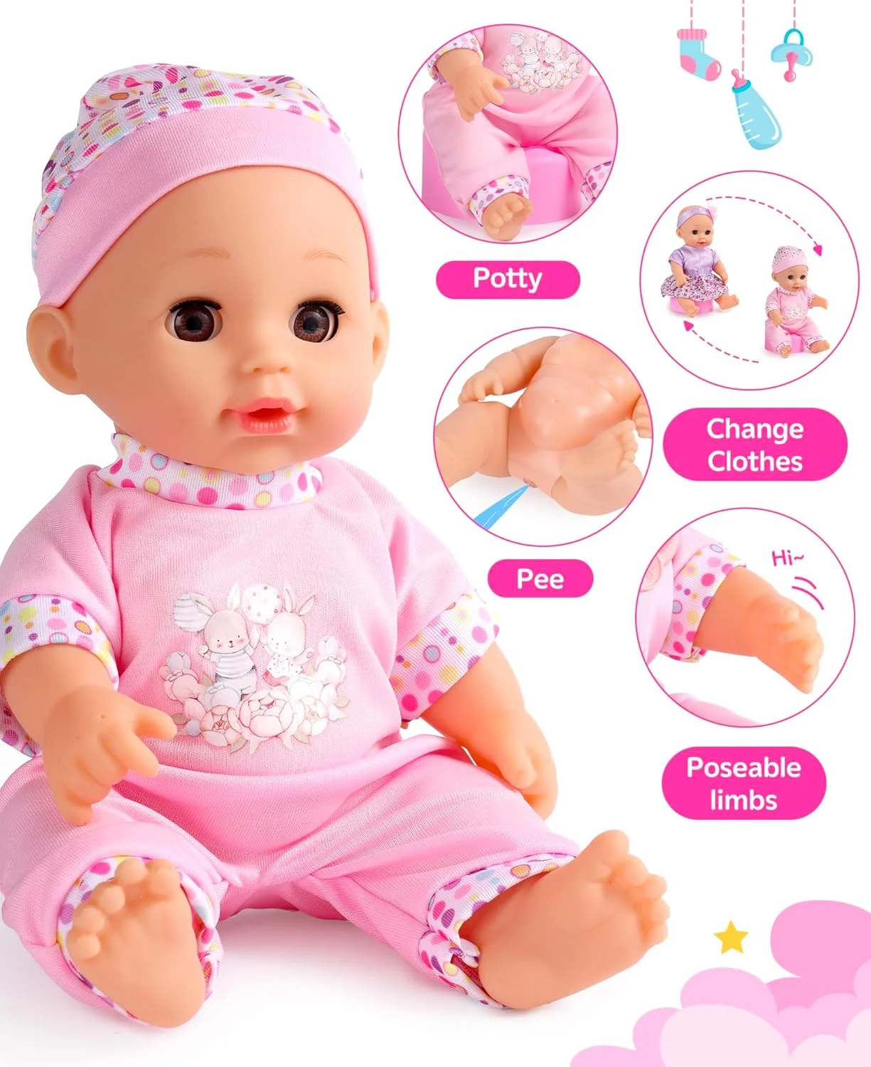 GAGAKU Baby Doll Stroller Playset with 12-inch Doll & Accessories, Foldable Lightweight Toy Stroller for Toddler Girls Kids Ages 1-6, 12" Baby Doll and Accessories Included GAGAKU Baby Doll Stroller Playset with 12-inch Doll & Accessories, Foldable Lightweight Toy Stroller for Toddler Girls Kids Ages 1-6, 12" Baby Doll and Accessories Included