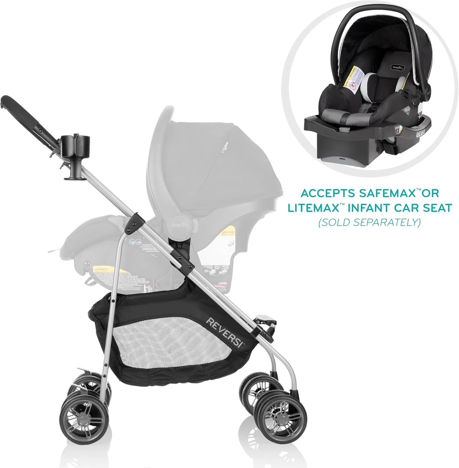 کالسکه سبک وزن Evenflo Reversi، صندلی مدولار برگشت پذیر، سبد ذخیره سازی بزرگ جلو و عقب، سیستم تعلیق عقب، طراحی تاشو ماشه ای، قابلیت نصب صندلی های ماشین SafeMax یا LiteMax کالسکه سبک وزن Evenflo Reversi، صندلی مدولار برگشت پذیر، سبد ذخیره سازی بزرگ جلو و عقب، سیستم تعلیق عقب، طراحی تاشو ماشه ای، قابلیت نصب صندلی های ماشین SafeMax یا LiteMax