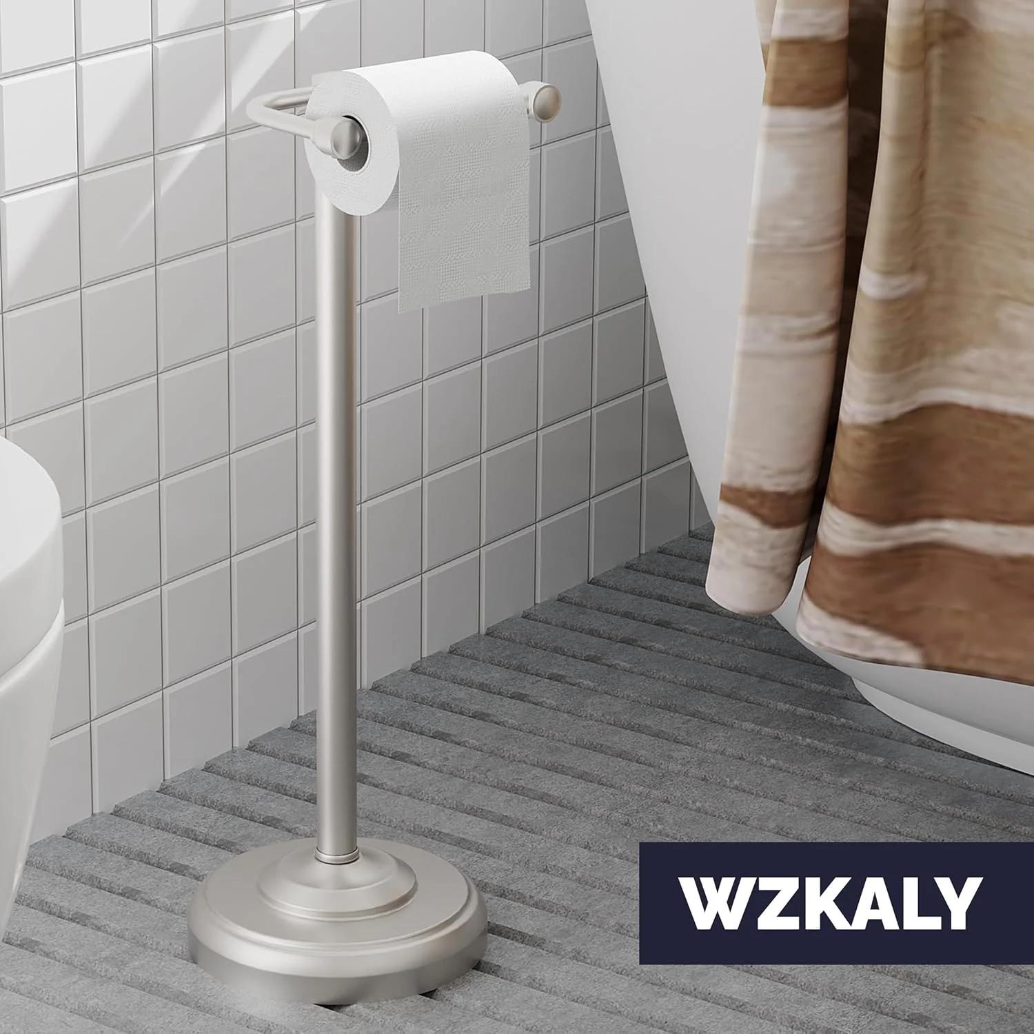 جا دستمال توالت ایستاده WZKALY، جا دستمال توالت نیکل برس خورده، طراحی چرخشی و پایه سنگین و پایدار ساخته شده از استیل ضد زنگ SUS304 مناسب برای حمام (رول بزرگ)