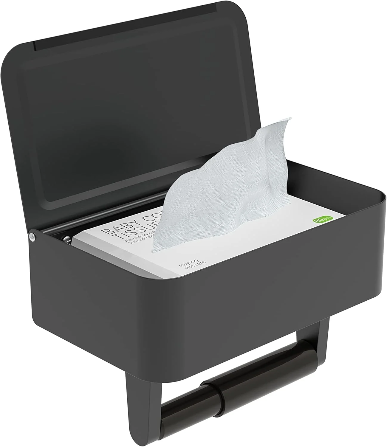 جا دستمال کاغذی WZKALY با قفسه - جای دستمال مرطوب و محفظه نگهداری مناسب برای هر حمام، دستمال های مرطوب خود را پنهان نگه دارید - استیل ضد زنگ، نصب دیواری، مناسب برای رول معمولی - (مشکی مات)