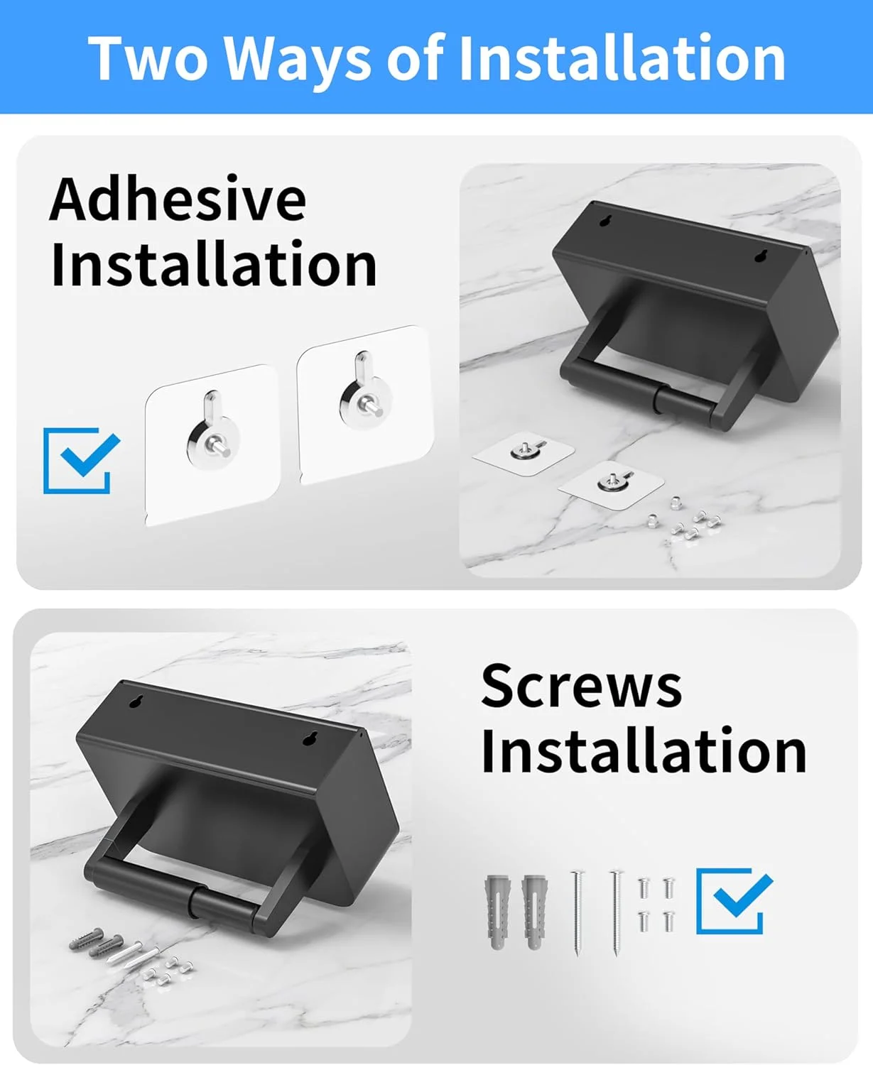 جا دستمال کاغذی WZKALY با قفسه - جای دستمال مرطوب و محفظه نگهداری مناسب برای هر حمام، دستمال های مرطوب خود را پنهان نگه دارید - استیل ضد زنگ، نصب دیواری، مناسب برای رول معمولی - (مشکی مات)