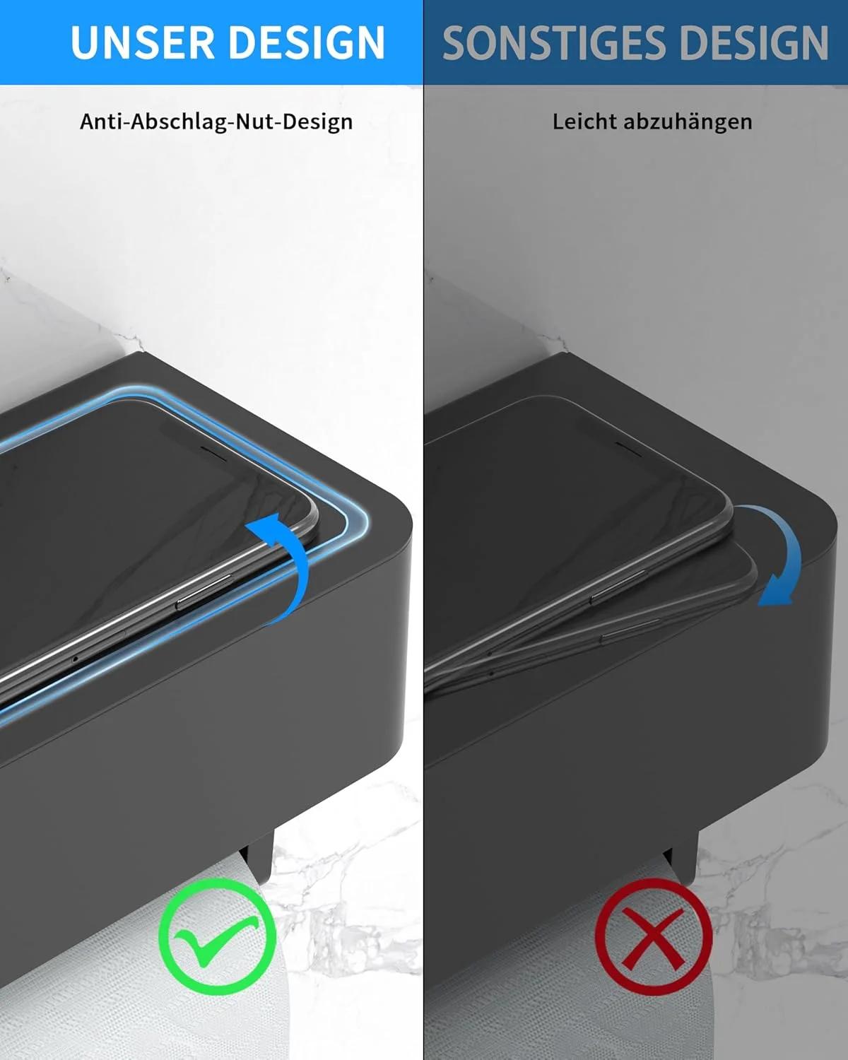 نگهدارنده کاغذ توالت WZRUA، بدون نیاز به سوراخکاری، خود چسب، مشکی مات، دارای جعبه دستمال مرطوب، استیل ضد زنگ، ضد اثر انگشت، نصب دیواری مناسب برای حمام