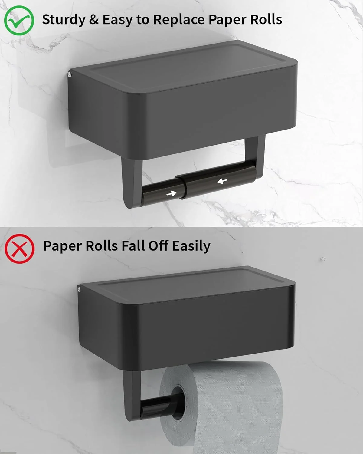 جا دستمال کاغذی WZKALY با قفسه - جای دستمال مرطوب و محفظه نگهداری مناسب برای هر حمام، دستمال های مرطوب خود را پنهان نگه دارید - استیل ضد زنگ، نصب دیواری، مناسب برای رول معمولی - (مشکی مات)