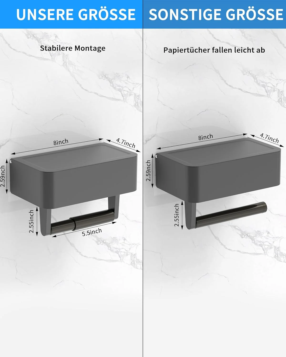 نگهدارنده کاغذ توالت WZRUA، بدون نیاز به سوراخکاری، خود چسب، مشکی مات، دارای جعبه دستمال مرطوب، استیل ضد زنگ، ضد اثر انگشت، نصب دیواری مناسب برای حمام