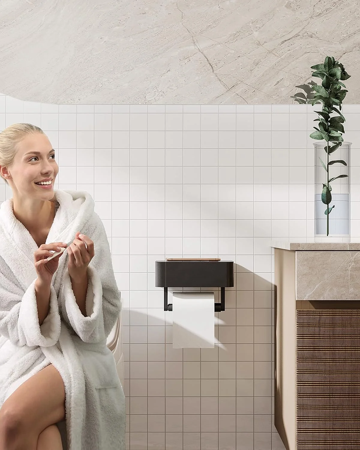 جا دستمال کاغذی WZKALY با قفسه - جای دستمال مرطوب و محفظه نگهداری مناسب برای هر حمام، دستمال های مرطوب خود را پنهان نگه دارید - استیل ضد زنگ، نصب دیواری، مناسب برای رول معمولی - (مشکی مات)