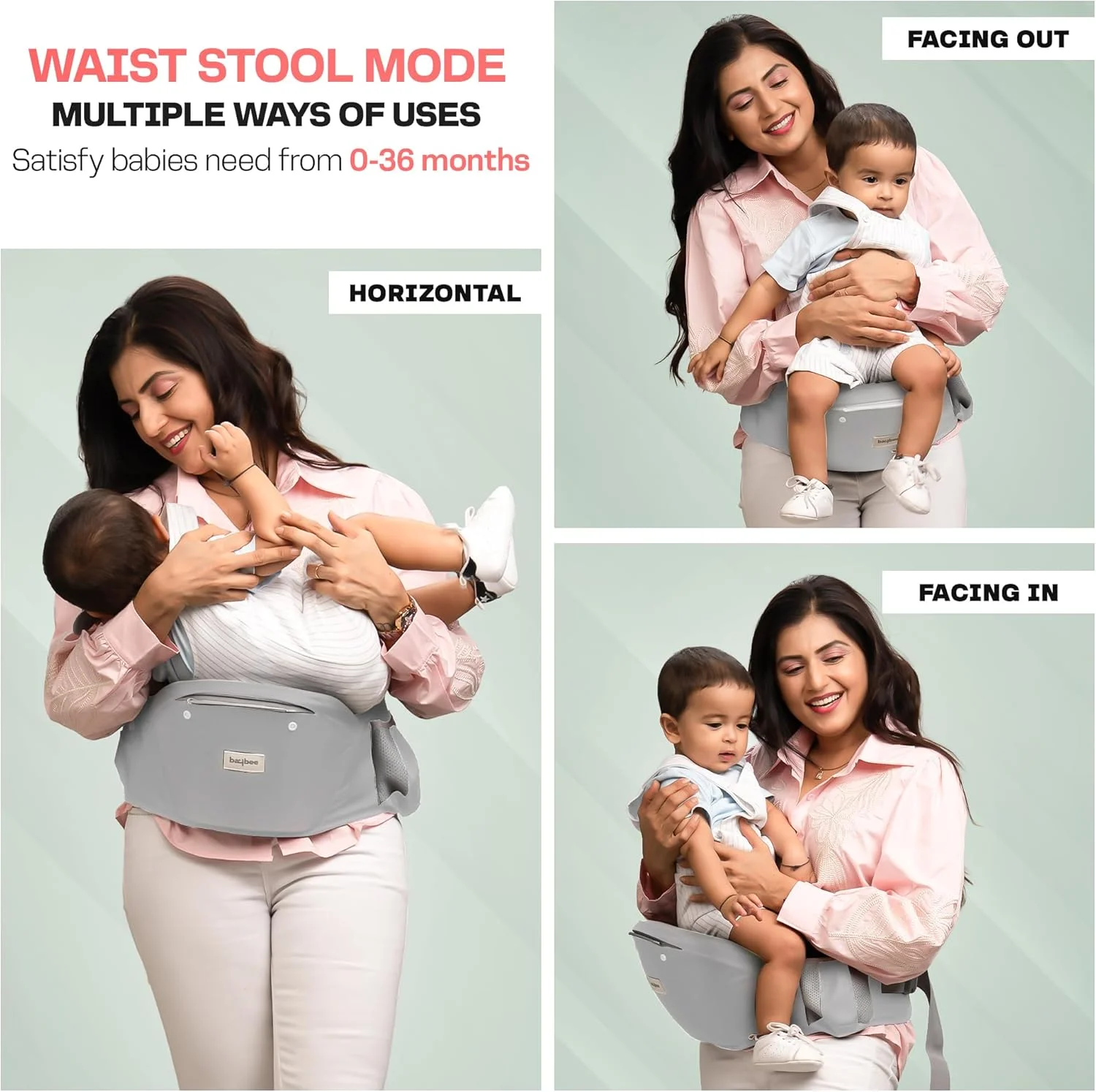 آغوشی نوزاد با نشیمنگاه کمری Baybee Neonest مناسب برای نوزاد 0 تا 3 سال | آغوشی نوزاد برای نوزاد تازه متولد شده با 6 حالت حمل | کیف حمل نوزاد قابل تنظیم بدون دست با پشتیبانی کمری و کوسن پهن