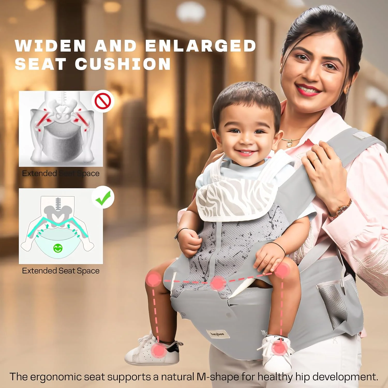 آغوشی نوزاد با نشیمنگاه کمری Baybee Neonest مناسب برای نوزاد 0 تا 3 سال | آغوشی نوزاد برای نوزاد تازه متولد شده با 6 حالت حمل | کیف حمل نوزاد قابل تنظیم بدون دست با پشتیبانی کمری و کوسن پهن