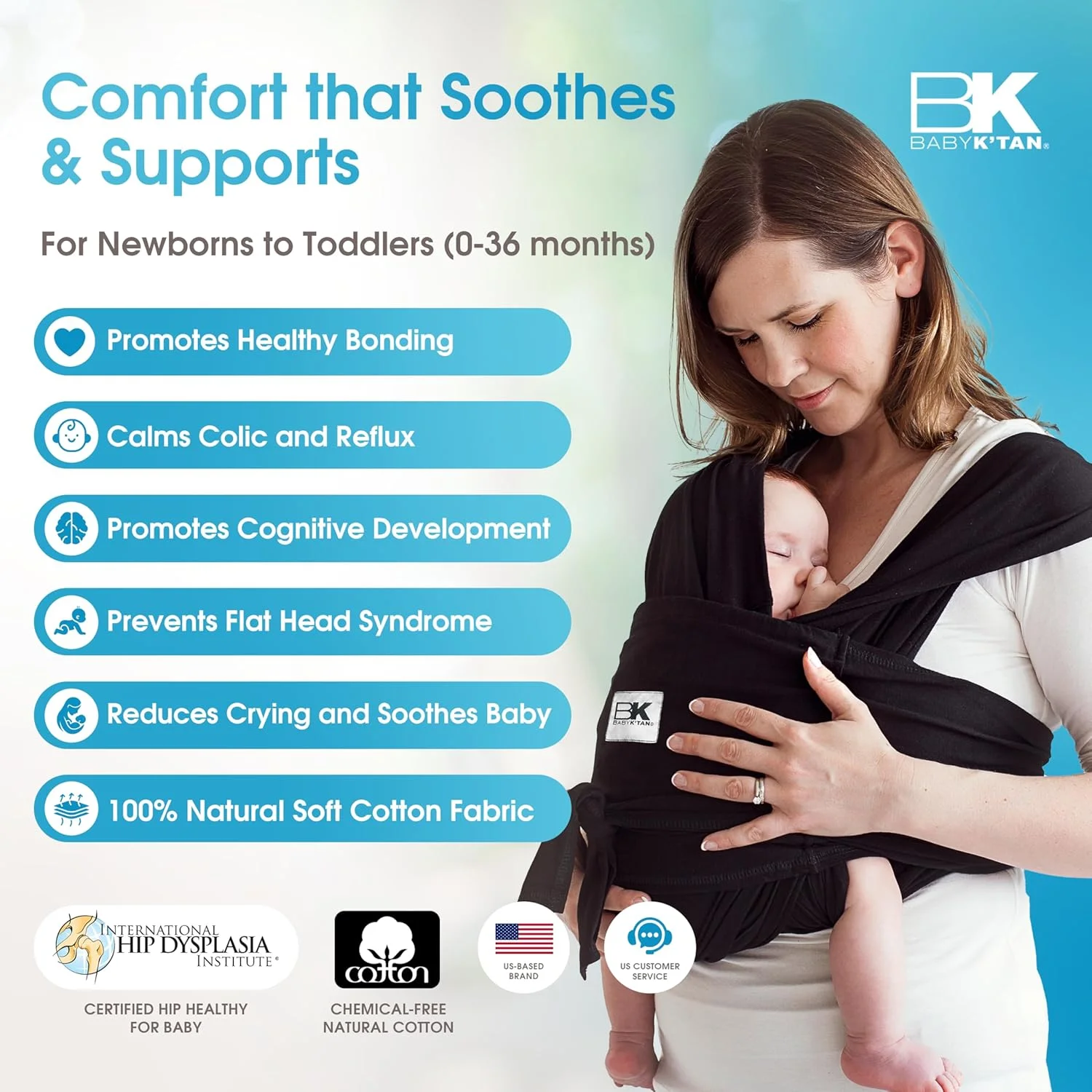 آغوشی نوزاد بیبی K'tan مدل Original، اسلینگ نوزاد و کودک - آغوشی ساده برای نوزاد - بدون حلقه یا سگک - مناسب برای حمل نوزاد از بدو تولد تا وزن 16 کیلوگرم، مشکی، سایز مدیوم (مناسب برای بانوان سایز 40-44 و آقایان سایز 39-42)