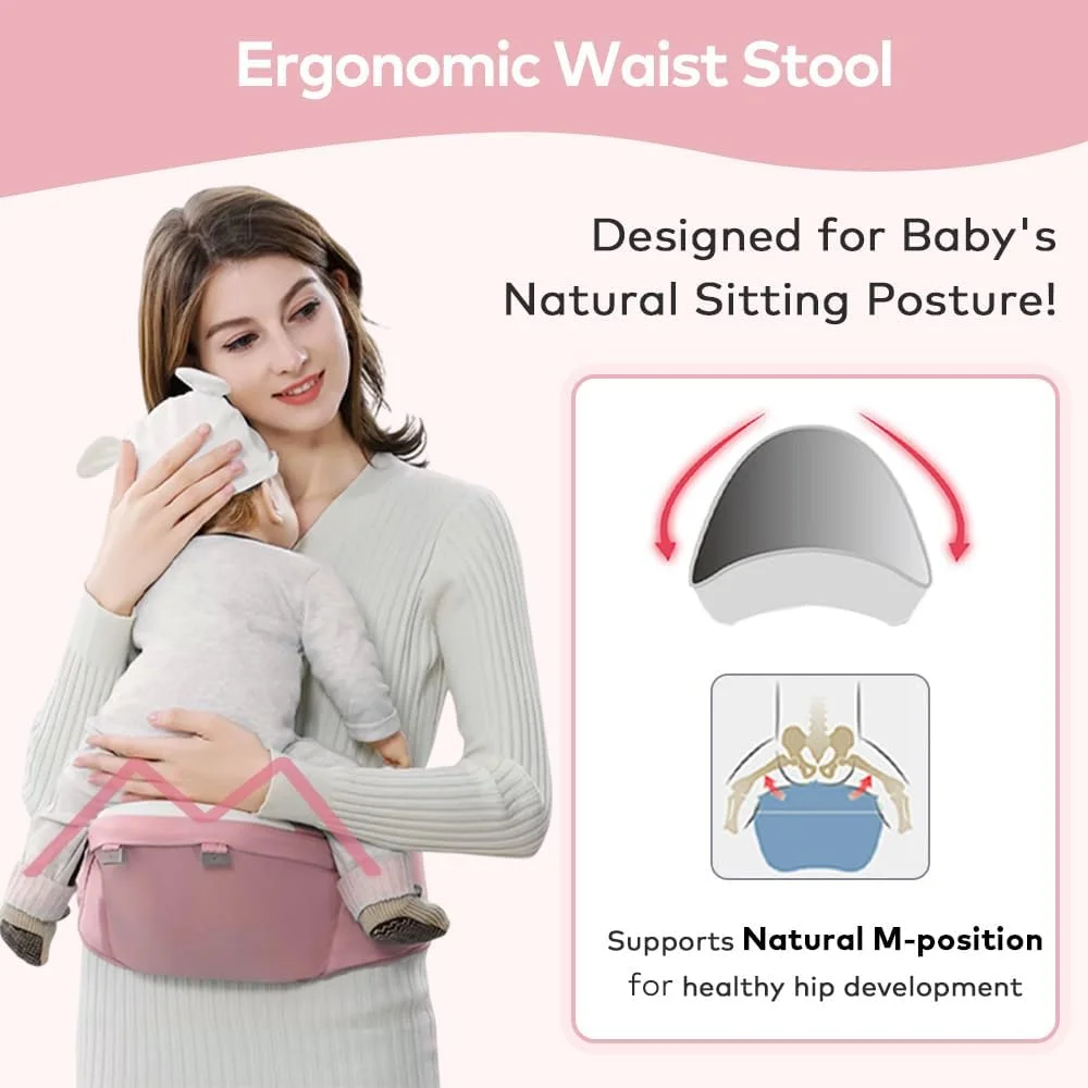 آغوشی کودک بیدلی با 2 عدد پیش بند، آغوشی 6 در 1 کودک، آغوشی چند منظوره برای نوزادان و کودکان نوپا، صندلی کمری ارگونومیک، مناسب برای کودکان 0-36 ماه (صورتی)