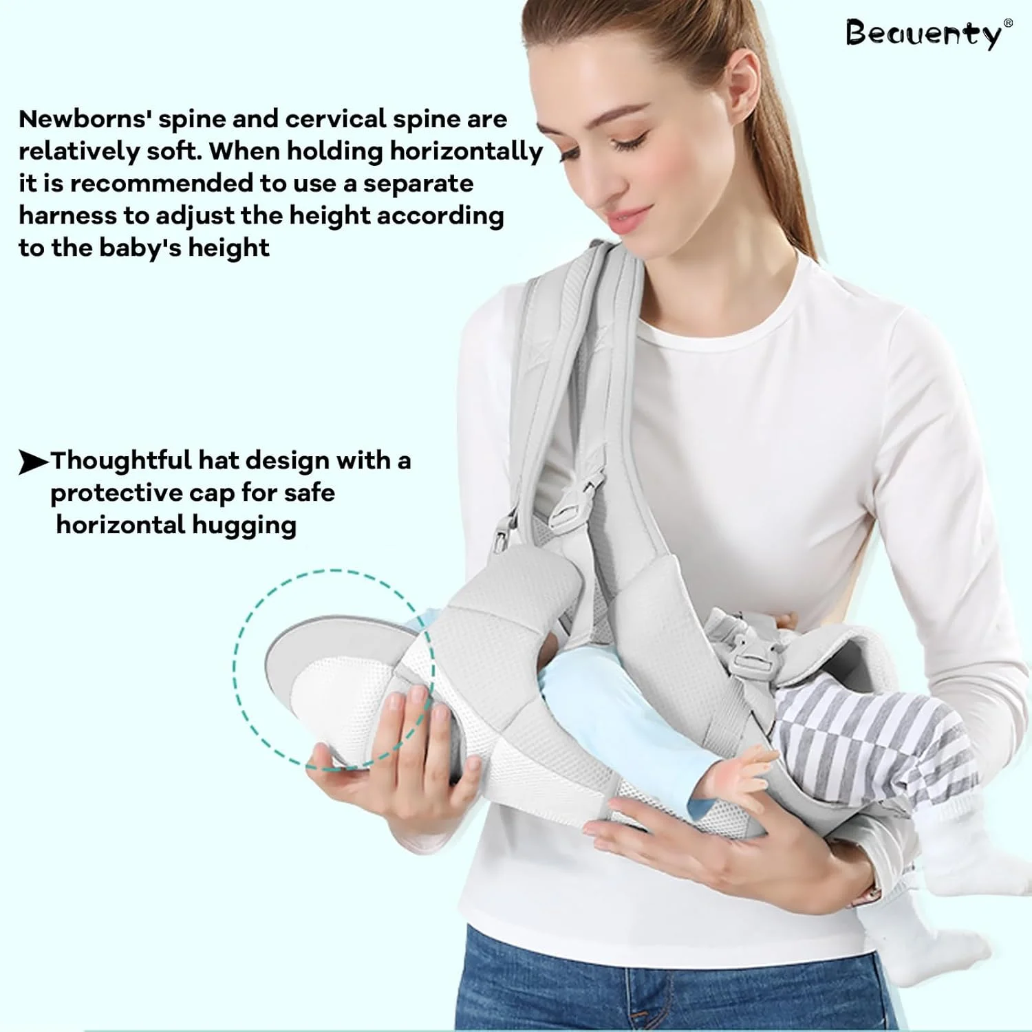 آغوشی نوزاد Beauenty قابل تنظیم و تنفسی، آغوشی ارگونومیک کودک، کوله پشتی حمل نوزاد قابل تبدیل جلو و پشت برای نوزاد تازه متولد شده و کودک نوپا (خاکستری)