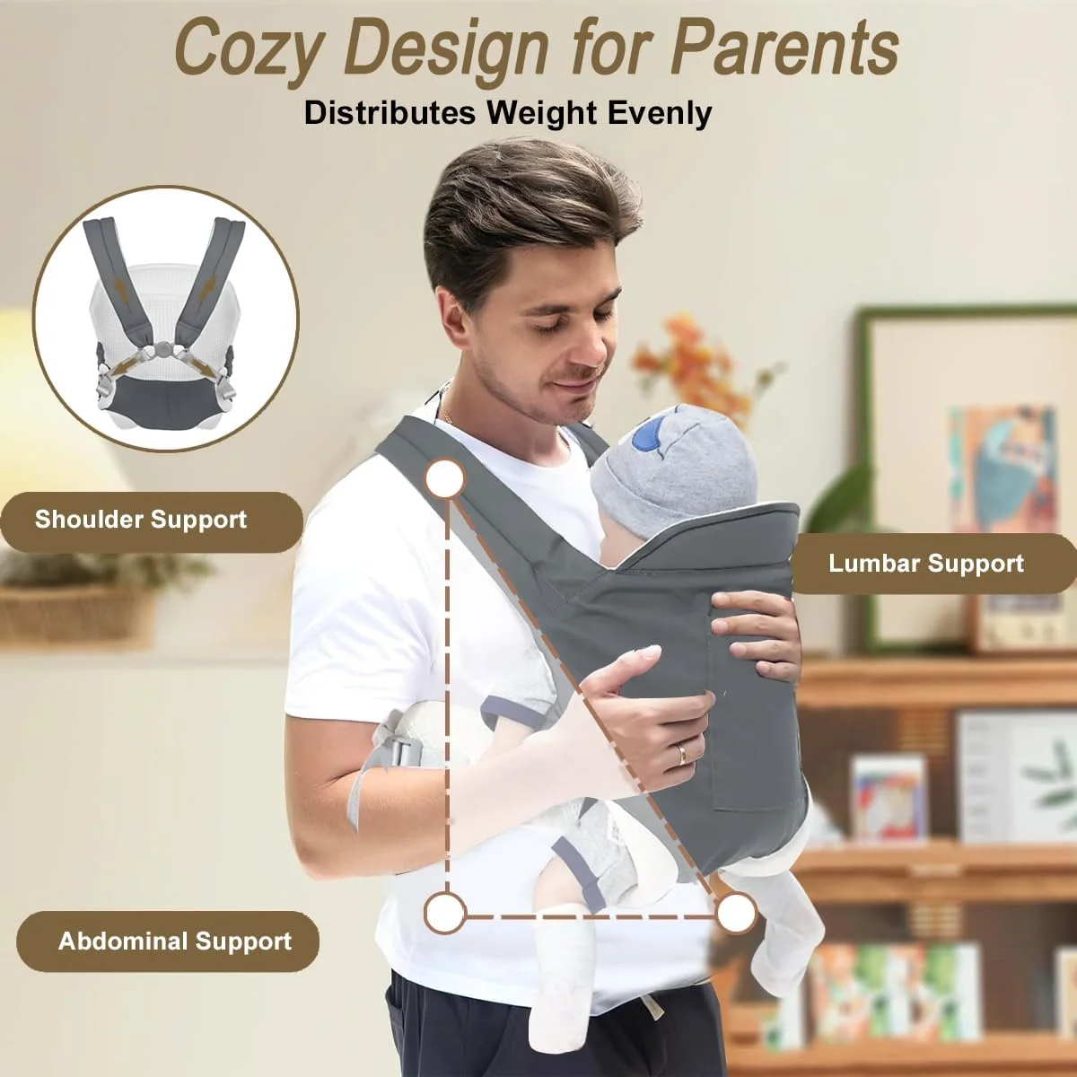 Azulmart Baby Carrier, Ergonomic Newborn Carrier Wrap with Hip Seat Storage Pocket, Soft Lightweight Adjustable Size Enhanced Lumbar Support Front Facing Back Sling for Toddler 3-36 Months All Seasons