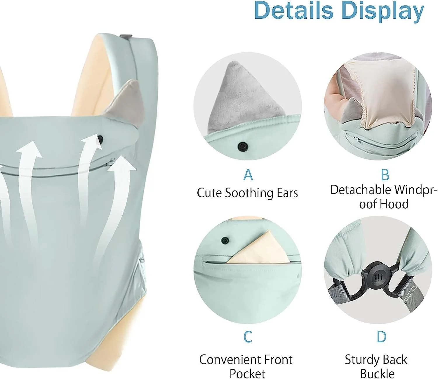 آغوشی نوزاد 4 در 1 آزونی، آغوشی ارگونومیک پنبه ای نرم، آغوشی سبک و قابل تنفس جلو و پشت، برای نوزادان و کودکان نوپا 0-36 ماهه، آبی