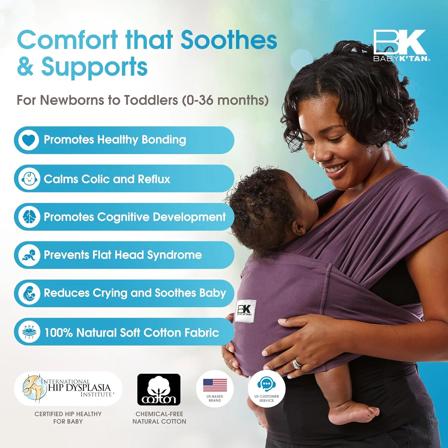 آغوشی نوزاد بیبی K'tan - آغوشی از قبل پیچیده شده که مانند یک پیراهن پوشیده می شود - شبیه هیچ اسلینگ حلقه ای نیست، بدون حلقه، بدون گره زدن، بدون سگک - مناسب برای نوزاد - نگهدارنده نوزاد تا نوپا، ایده آل برای آغوشی کردن نوزاد