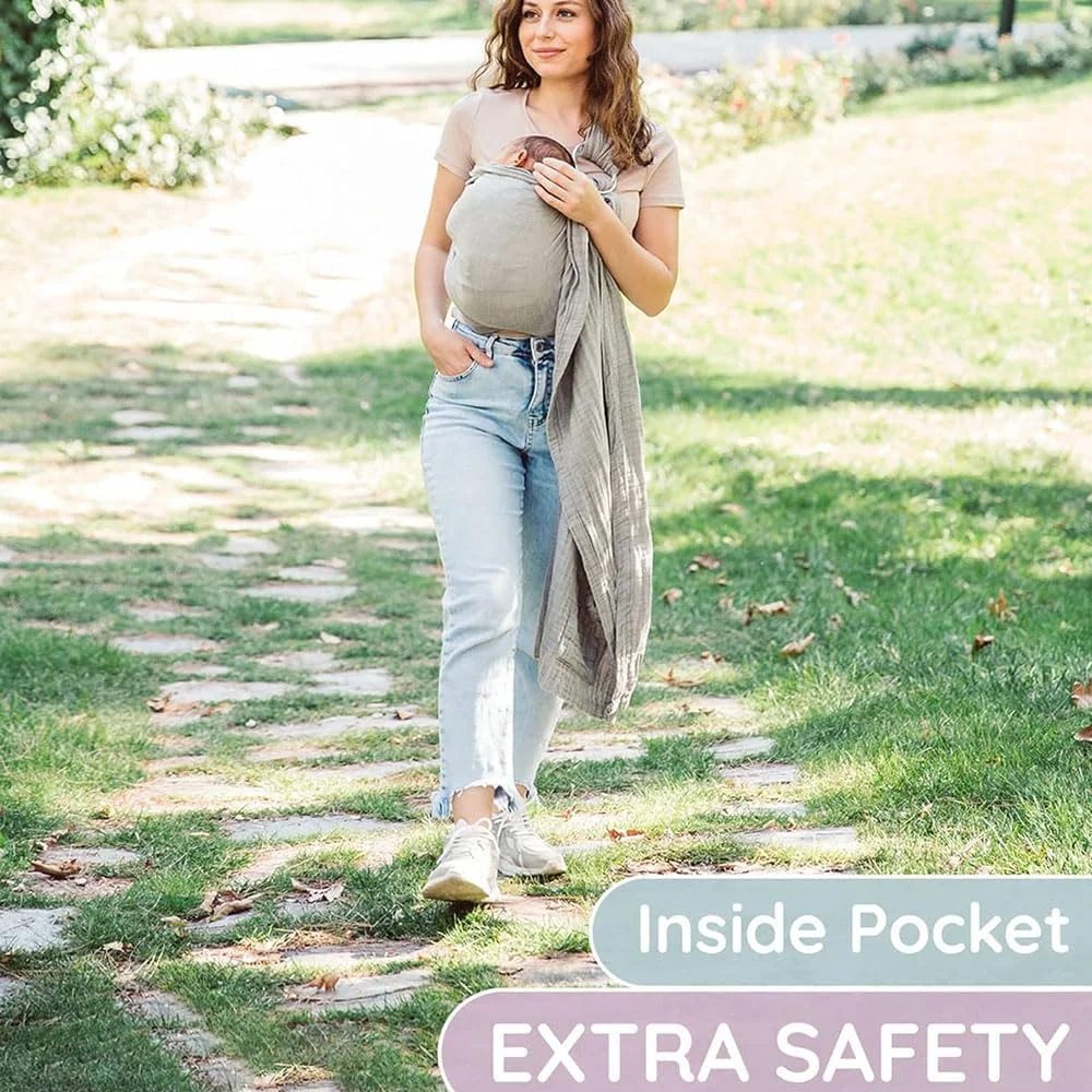 Aputue Baby Wrap Carrier for Newborn, Grey Baby Carrier Wrap, Baby Sling and Ring Sling Cotton Muslin Infant Carrier, Ring Sling Baby Carrier Front and Chest Newborn Carrier Baby Carrier Wrap