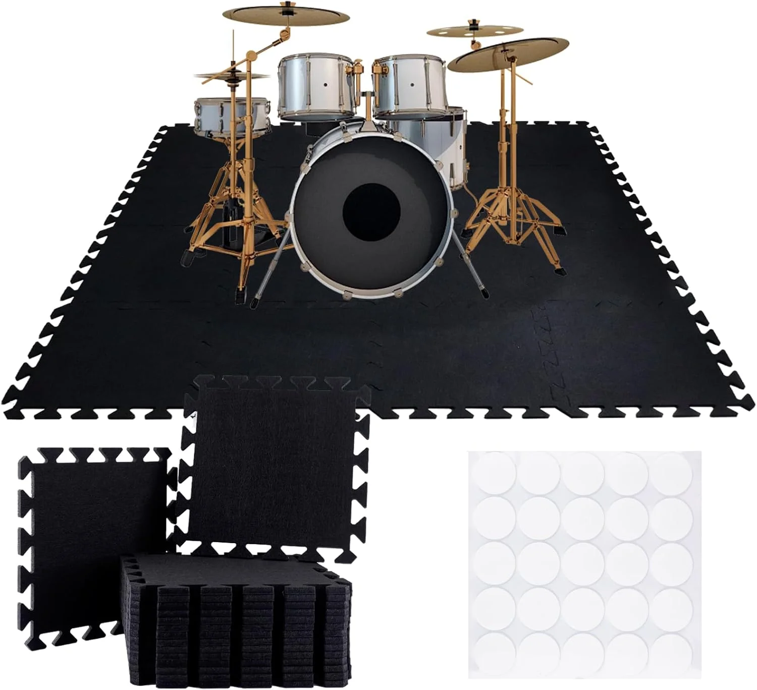 16 Pcs Thick Sound Absorbing Interlocking Floor Mats, 11.8 x 11.8 x 0.4 inches High Density Piano Carpet Drum Rug, Non-Slip Anti Vibration Soundproof Pads Acoustic Blankets for Music Studio, Black