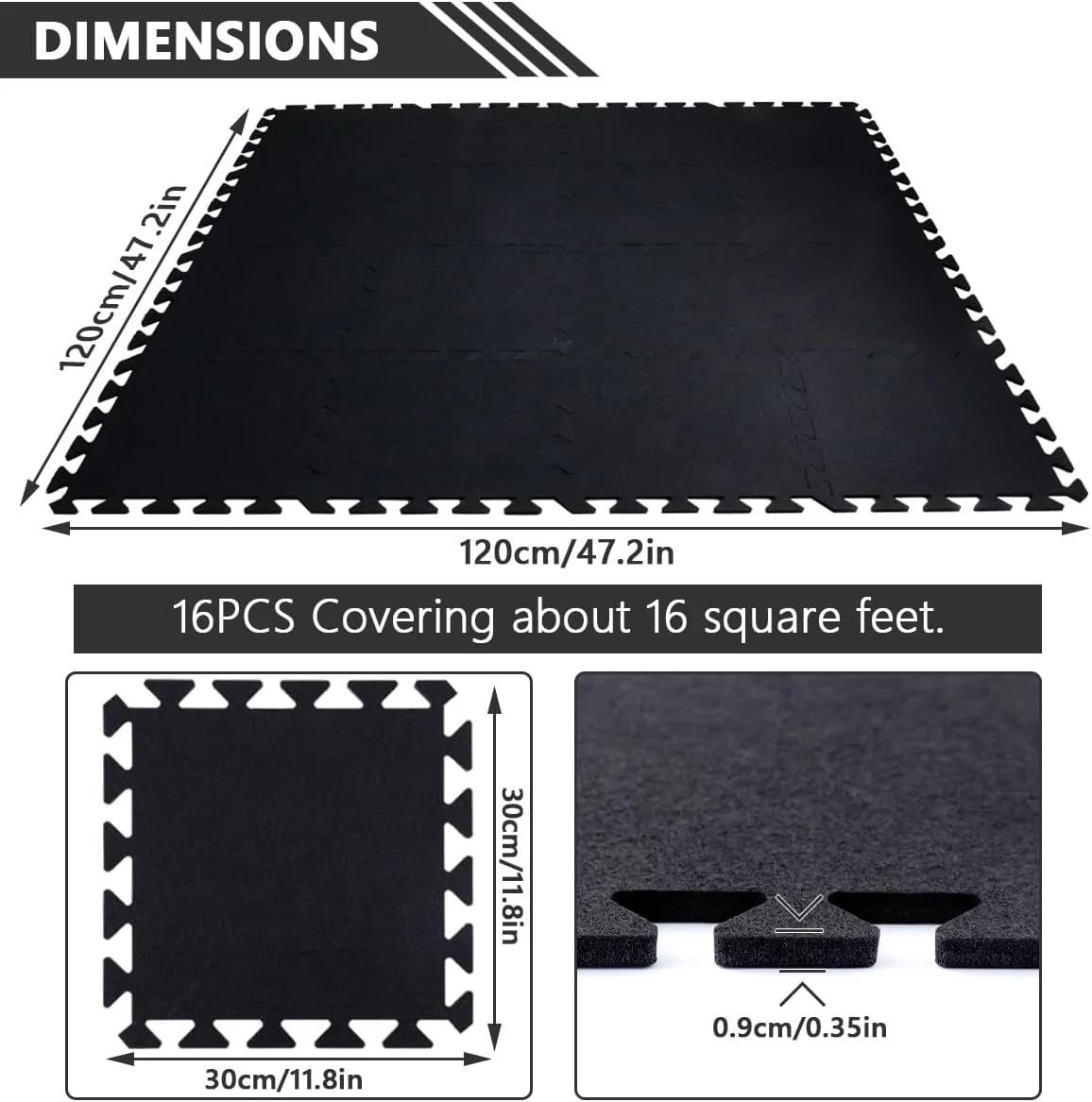 16 Pcs Thick Sound Absorbing Interlocking Floor Mats, 11.8 x 11.8 x 0.4 inches High Density Piano Carpet Drum Rug, Non-Slip Anti Vibration Soundproof Pads Acoustic Blankets for Music Studio, Black 16 Pcs Thick Sound Absorbing Interlocking Floor Mats, 11.8 x 11.8 x 0.4 inches High Density Piano Carpet Drum Rug, Non-Slip Anti Vibration Soundproof Pads Acoustic Blankets for Music Studio, Black