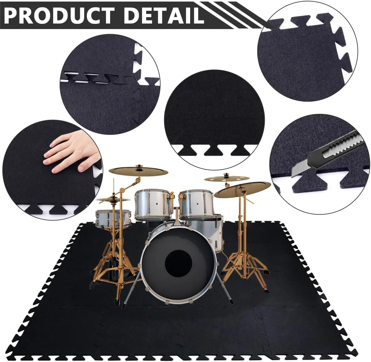 16 Pcs Thick Sound Absorbing Interlocking Floor Mats, 11.8 x 11.8 x 0.4 inches High Density Piano Carpet Drum Rug, Non-Slip Anti Vibration Soundproof Pads Acoustic Blankets for Music Studio, Black 16 Pcs Thick Sound Absorbing Interlocking Floor Mats, 11.8 x 11.8 x 0.4 inches High Density Piano Carpet Drum Rug, Non-Slip Anti Vibration Soundproof Pads Acoustic Blankets for Music Studio, Black