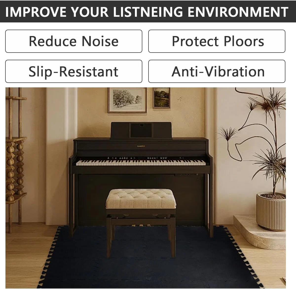 16 Pcs Thick Sound Absorbing Interlocking Floor Mats, 11.8 x 11.8 x 0.4 inches High Density Piano Carpet Drum Rug, Non-Slip Anti Vibration Soundproof Pads Acoustic Blankets for Music Studio, Black 16 Pcs Thick Sound Absorbing Interlocking Floor Mats, 11.8 x 11.8 x 0.4 inches High Density Piano Carpet Drum Rug, Non-Slip Anti Vibration Soundproof Pads Acoustic Blankets for Music Studio, Black