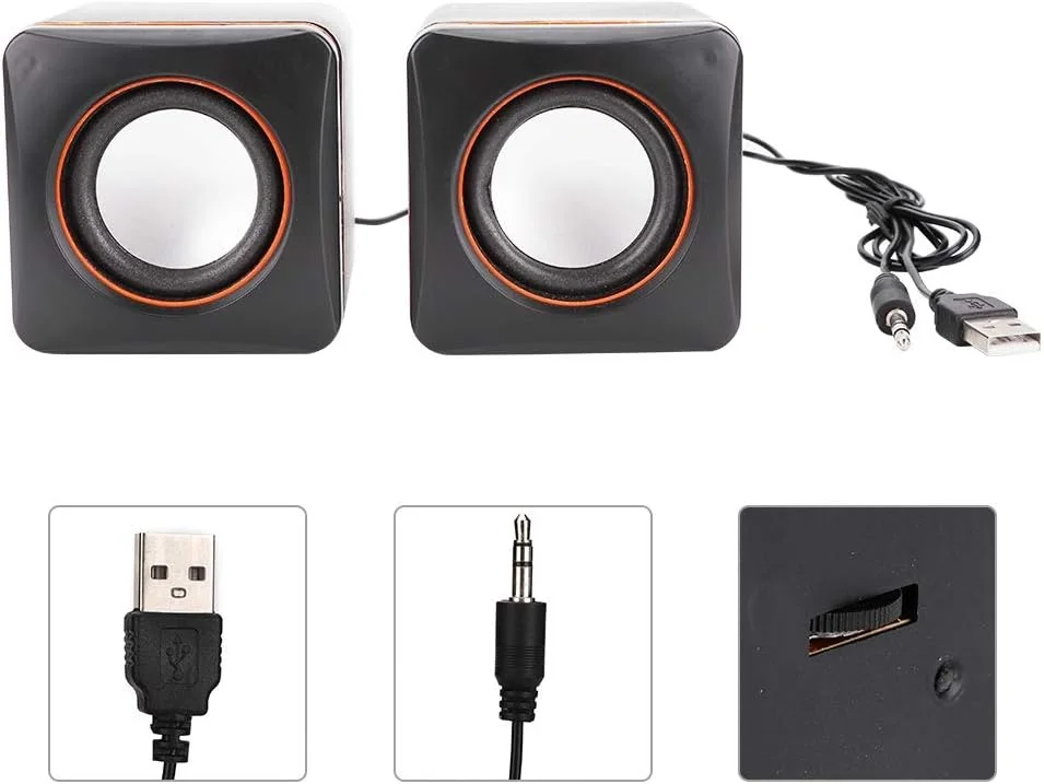 اسپیکر کامپیوتر Pomya، مینی اسپیکر مکعبی USB استریو با جک 3.5 میلی‌متری، اسپیکر سیمی برای کامپیوتر رومیزی، لپ‌تاپ، کامپیوتر شخصی (دو مسیره)