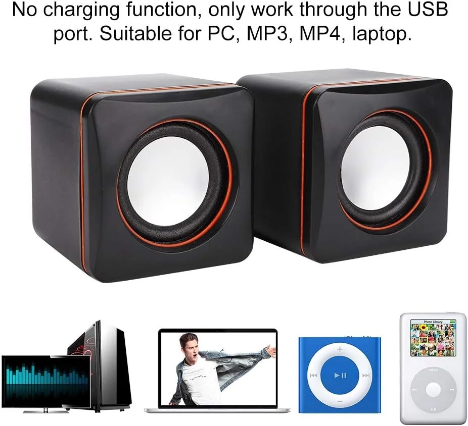 اسپیکر کامپیوتر Pomya، مینی اسپیکر مکعبی USB استریو با جک 3.5 میلی‌متری، اسپیکر سیمی برای کامپیوتر رومیزی، لپ‌تاپ، کامپیوتر شخصی (دو مسیره)