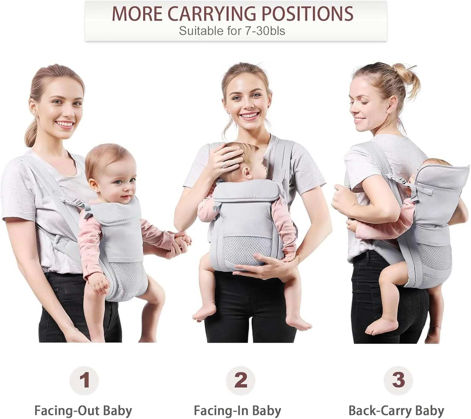 آغوشی نوزاد تا نوپا تا 20 کیلوگرم، آغوشی راحت نوزاد، آغوشی کودک نوپا با قابلیت تنظیم آسان، آغوشی سبک وزن نوزاد، آغوشی بچه، آغوشی سینه کودک در تمام حالات (خاکستری)