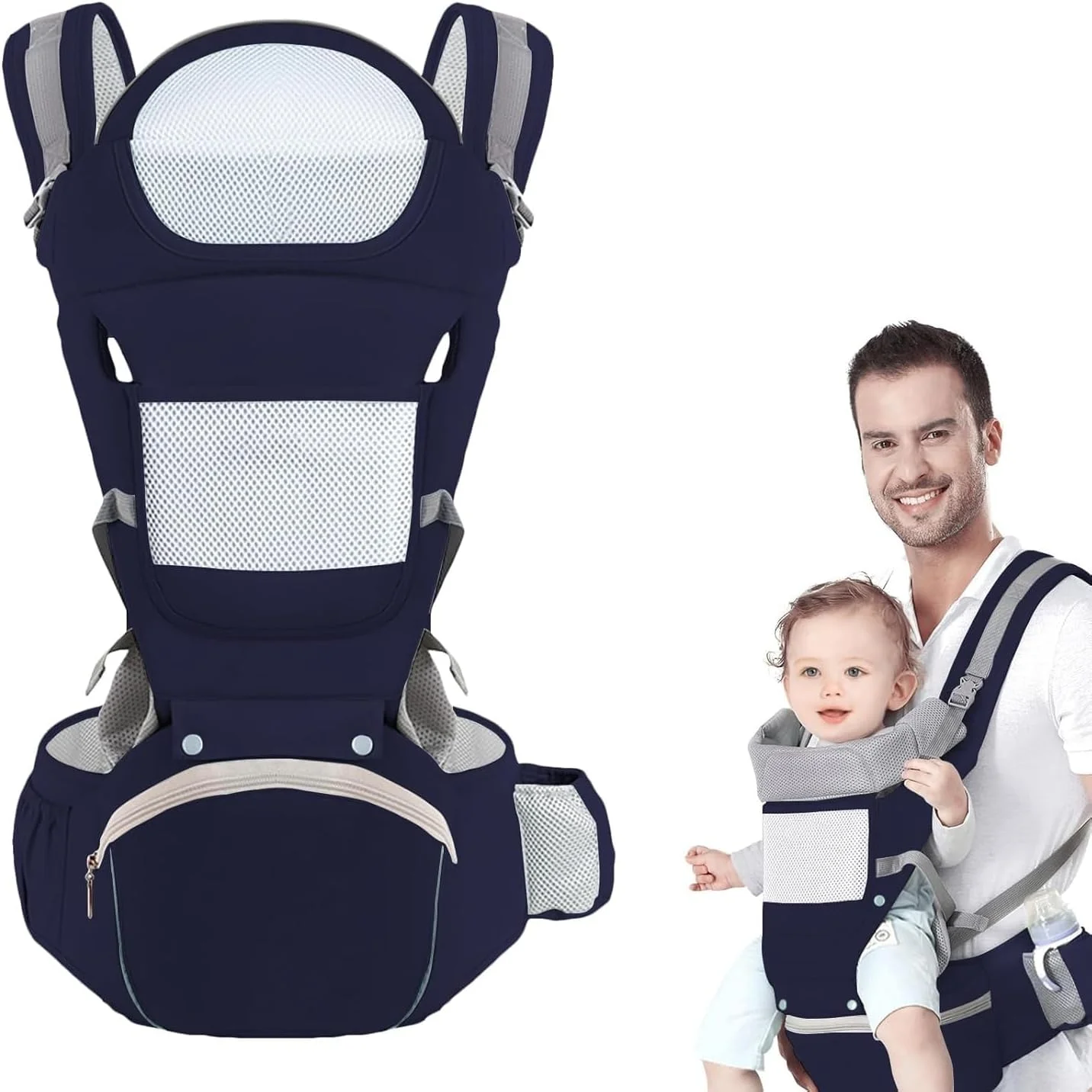 آغوشی نوزاد با نشیمنگاه، آغوشی کمری چند منظوره برای پیاده روی، خرید، سفر، کوهنوردی - سایز قابل تنظیم و مناسب برای نوزادان 0-36 ماهه (آبی) آغوشی نوزاد با نشیمنگاه، آغوشی کمری چند منظوره برای پیاده روی، خرید، سفر، کوهنوردی - سایز قابل تنظیم و مناسب برای نوزادان 0-36 ماهه (آبی)